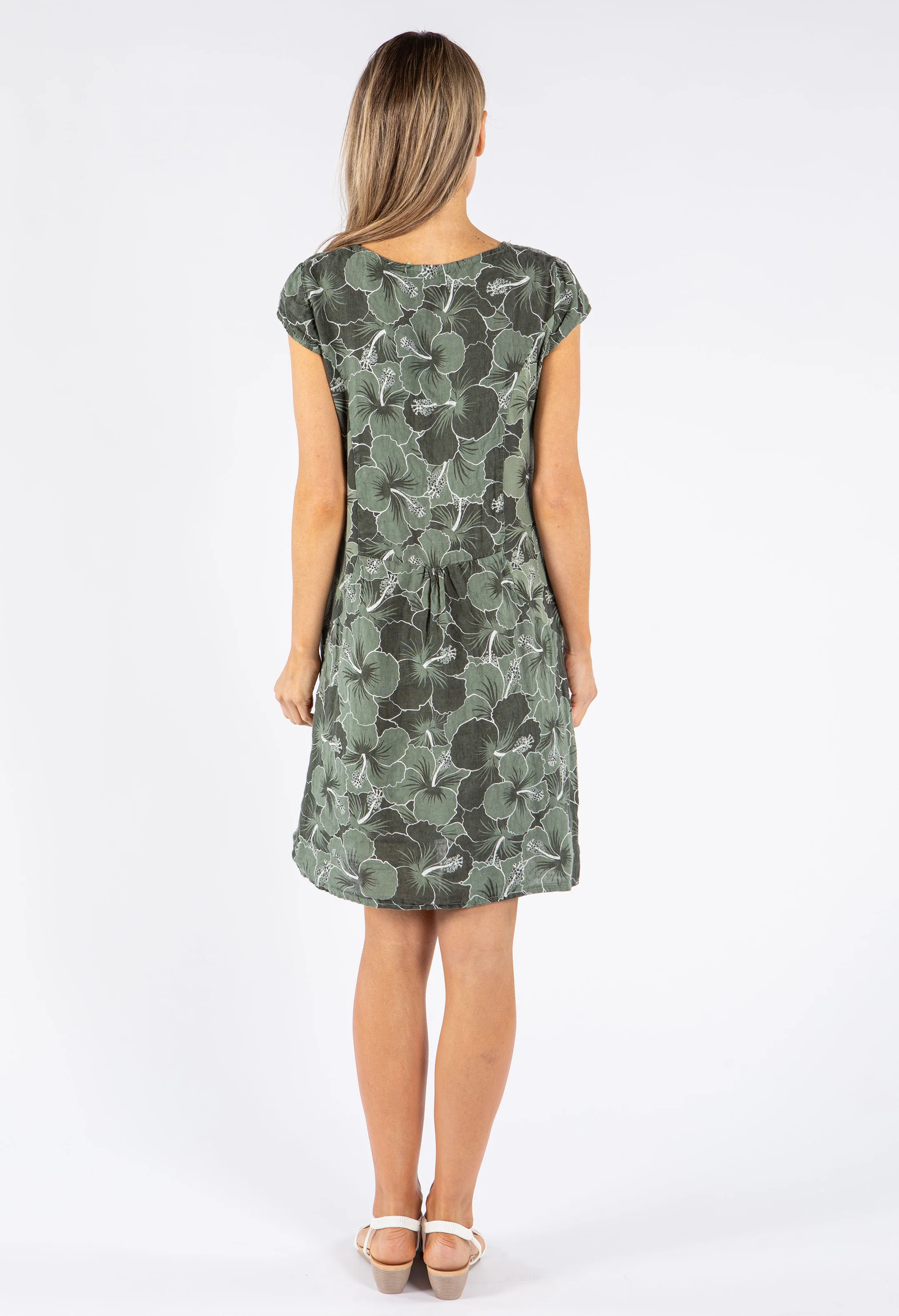 Two Tone Floral Linen Dress