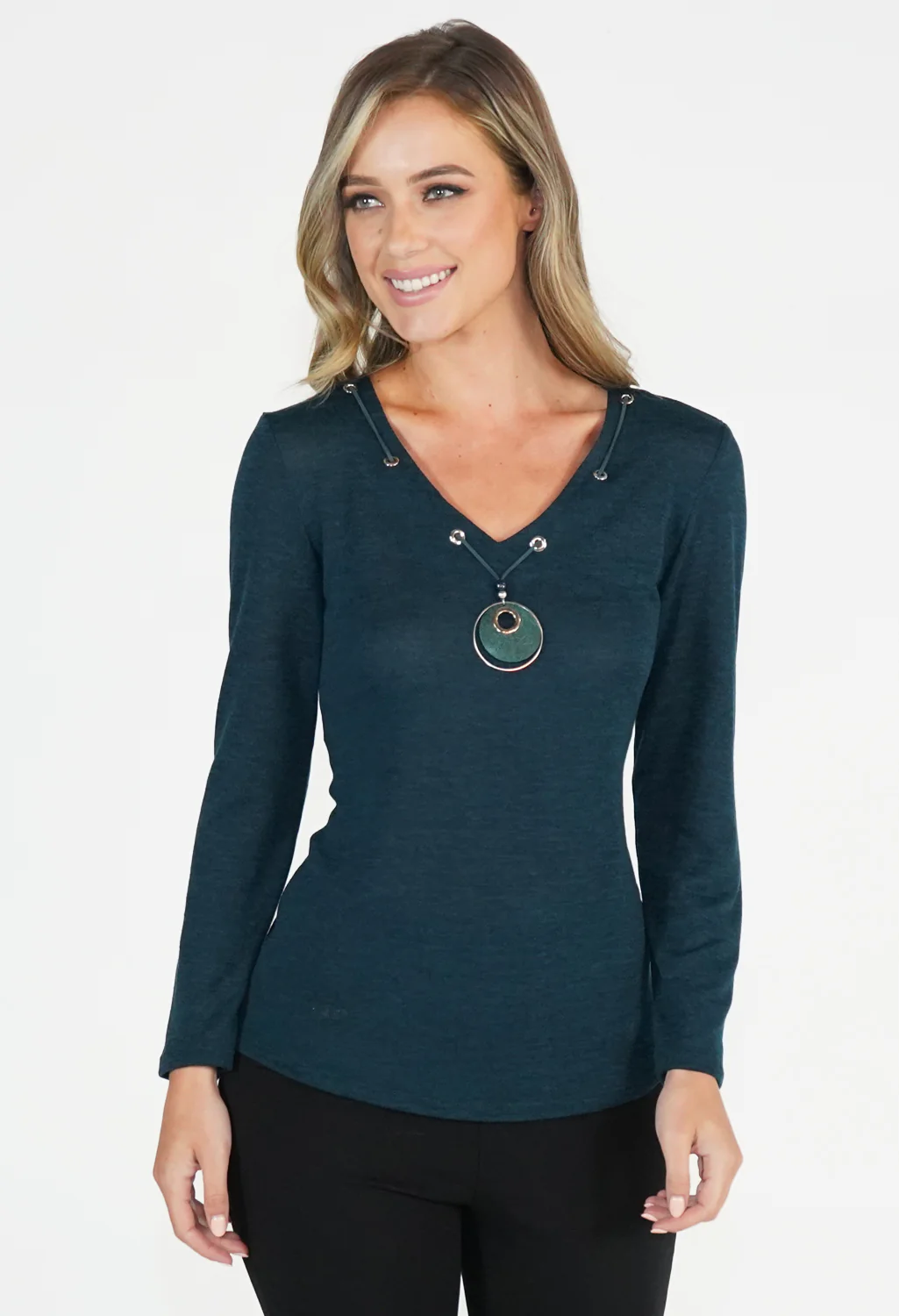 Green Top with Necklace Detail