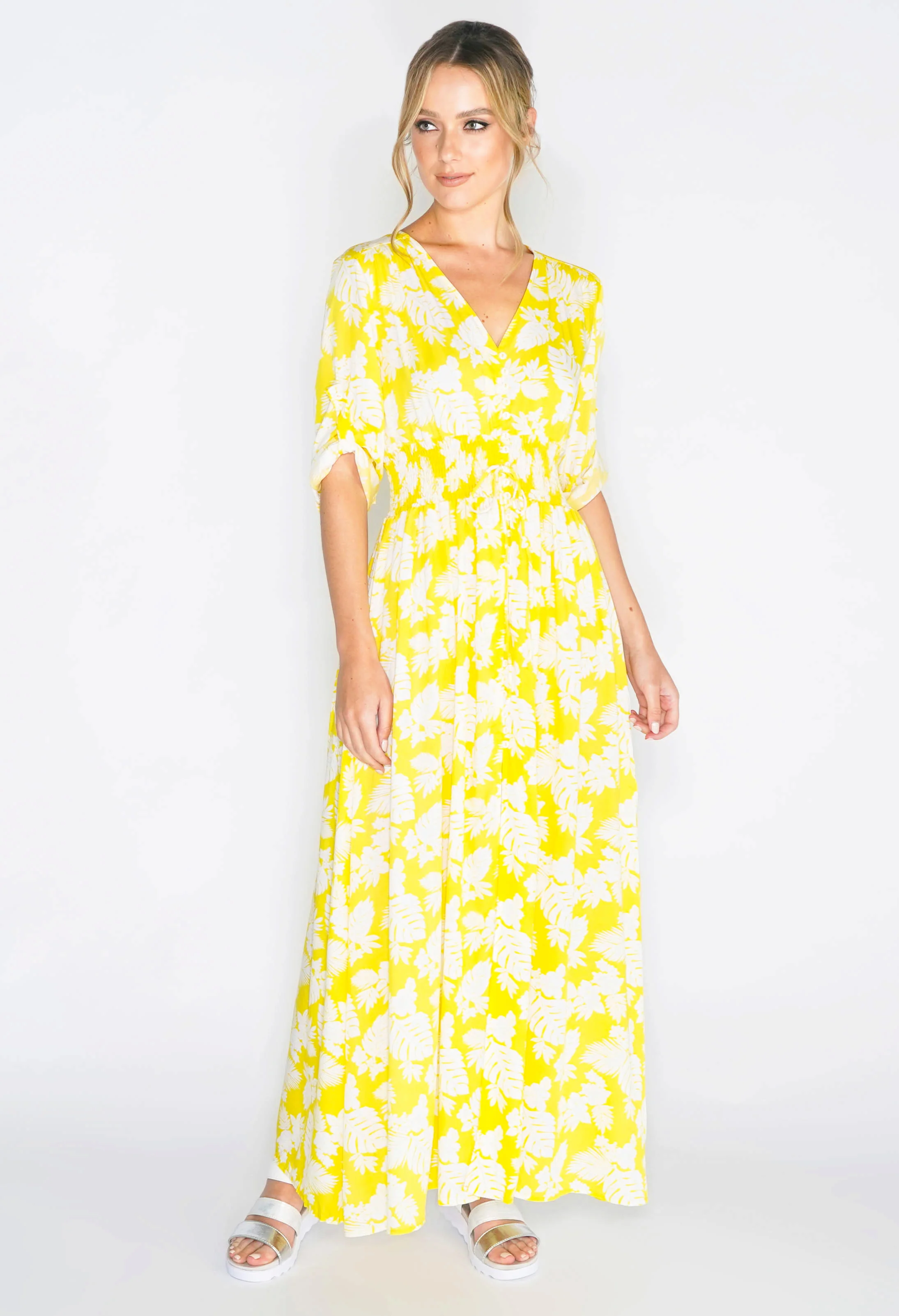TROPICAL FLORAL PRINTED MAXI DRESS