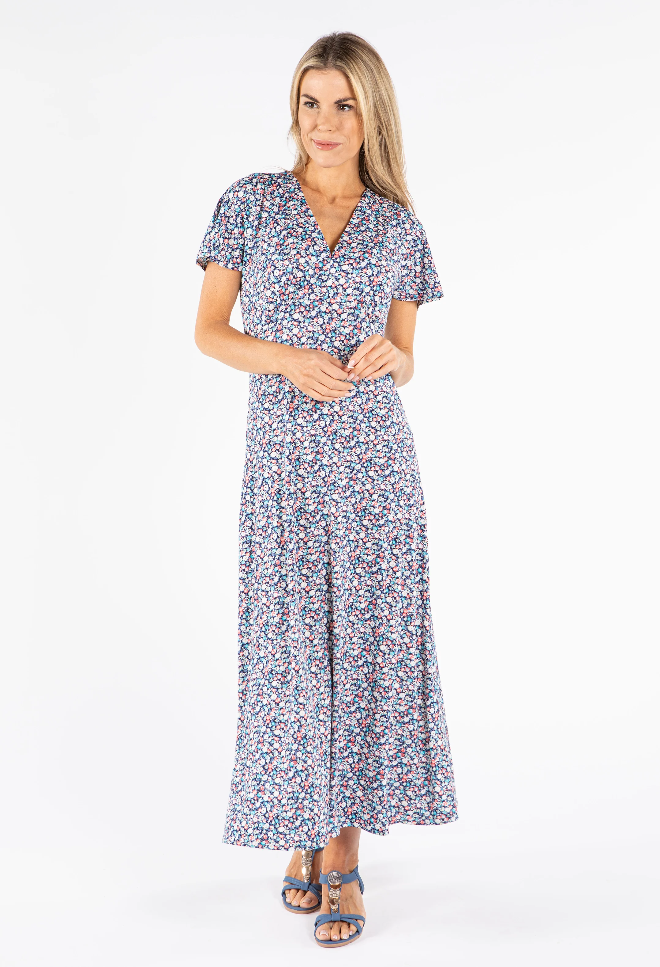 Textured Floral Print Midi Dress