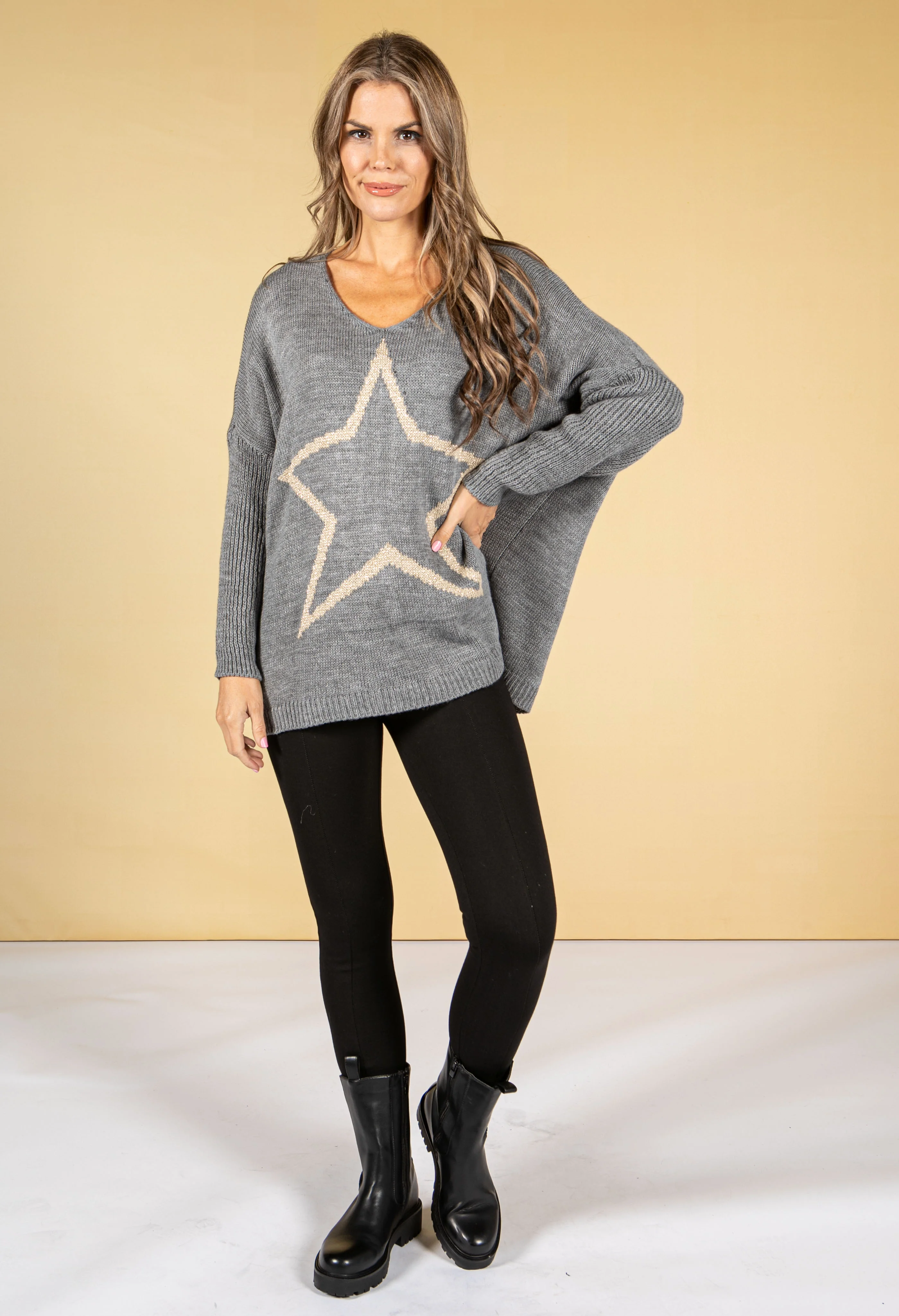Mid-Grey Knit with Lurex Star Design