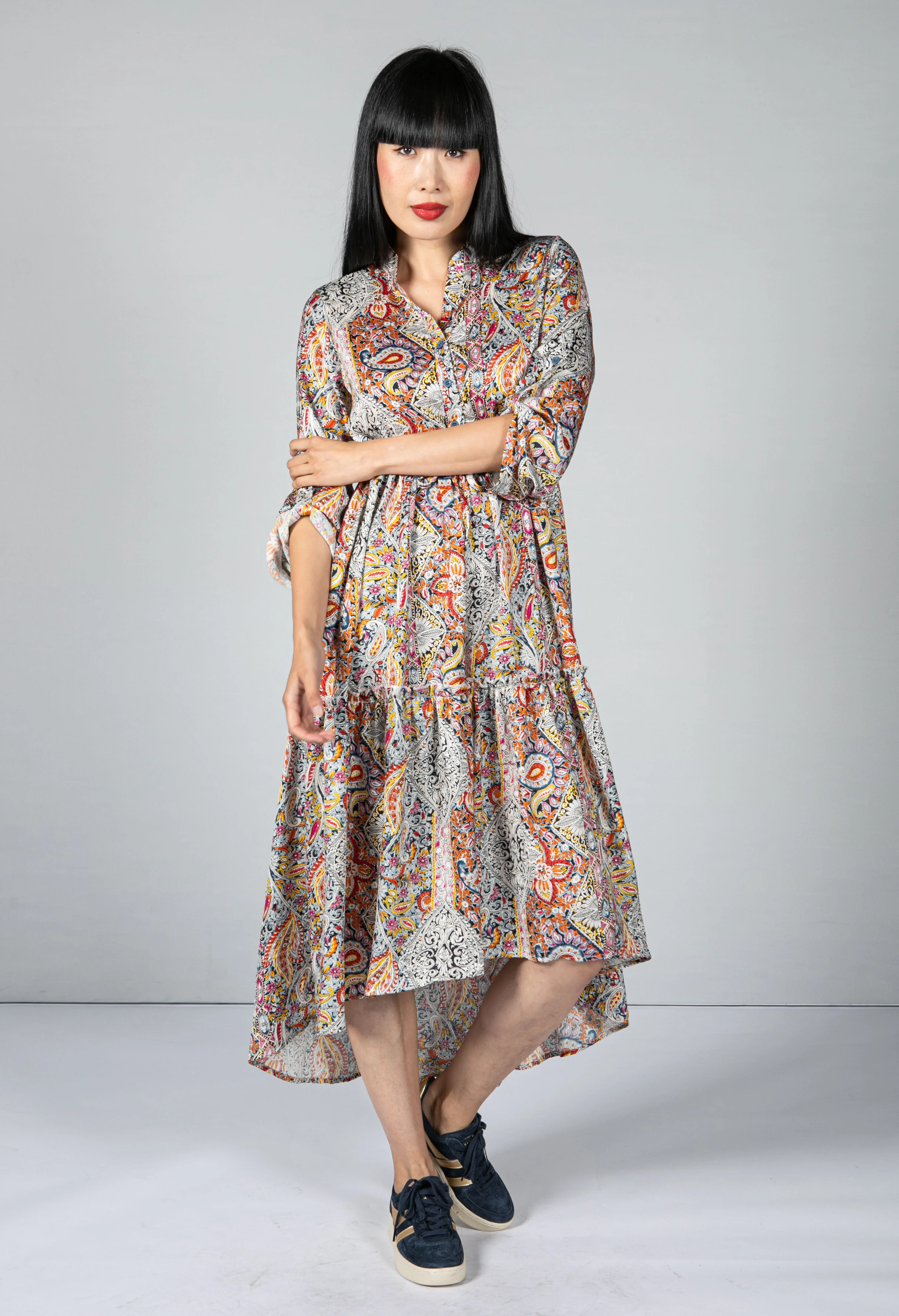Paisley Print Tiered Shirt Dress