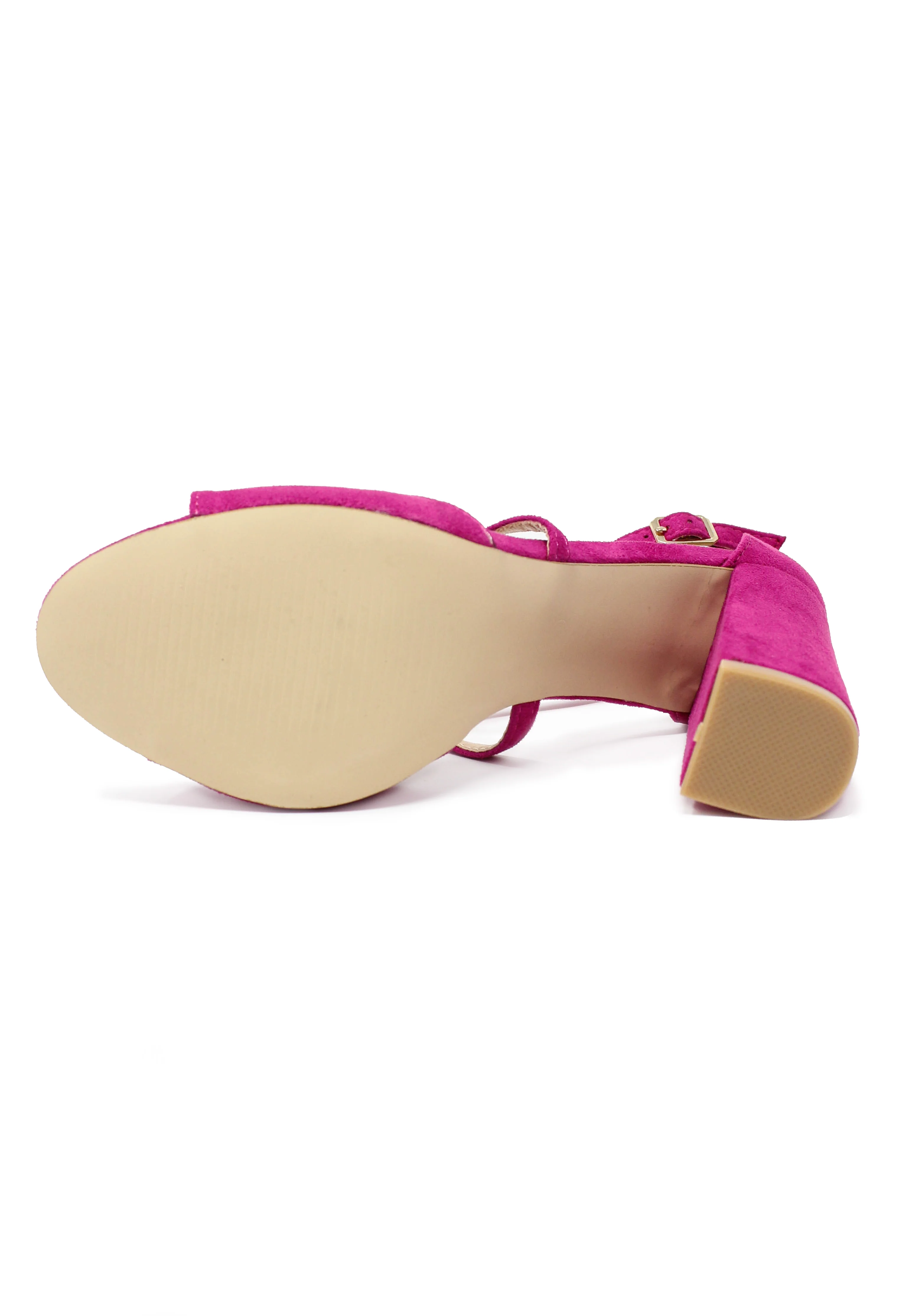 Fuchsia suedette sandal with criss cross front
