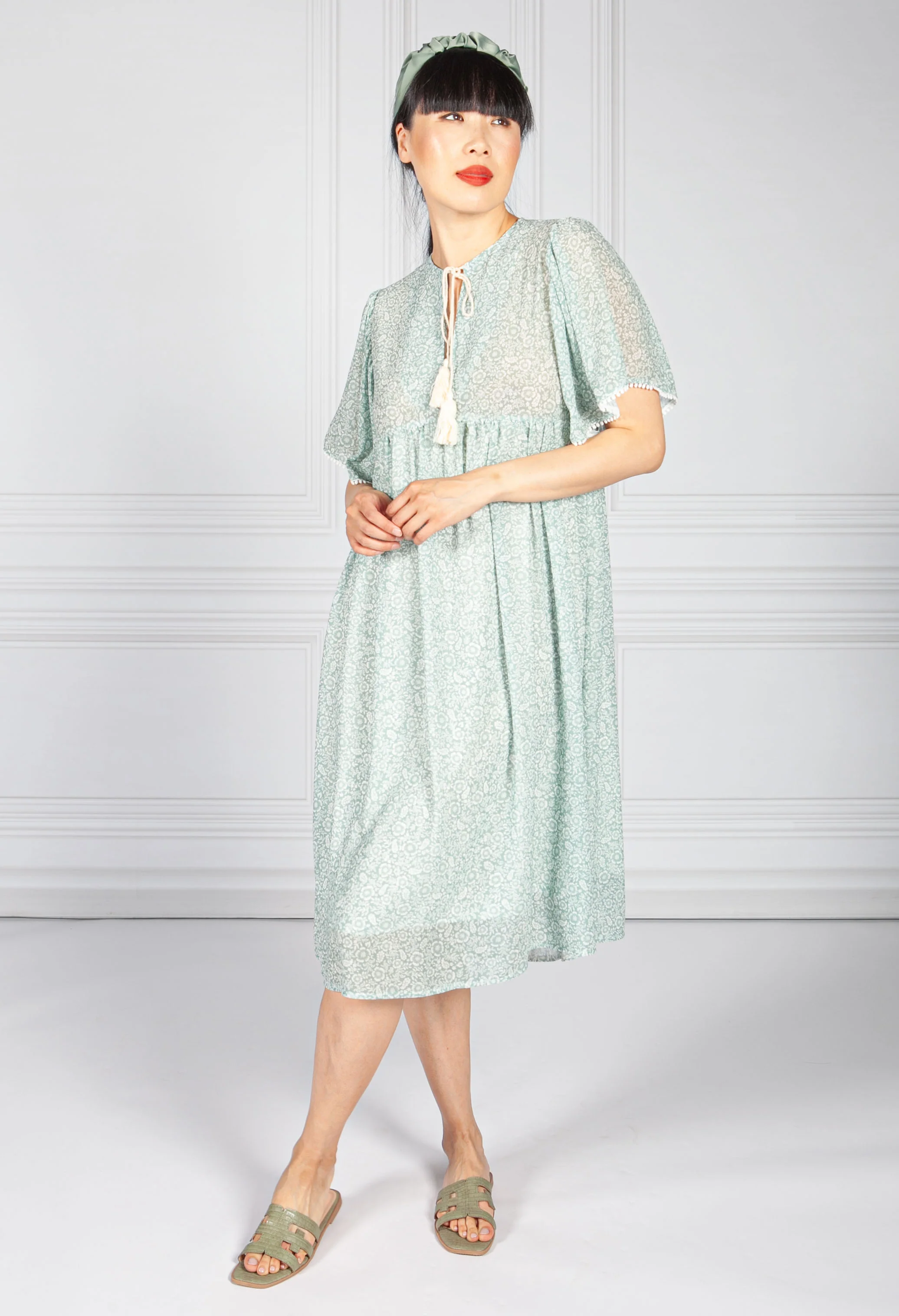 Green Bloom Chiffon DRess