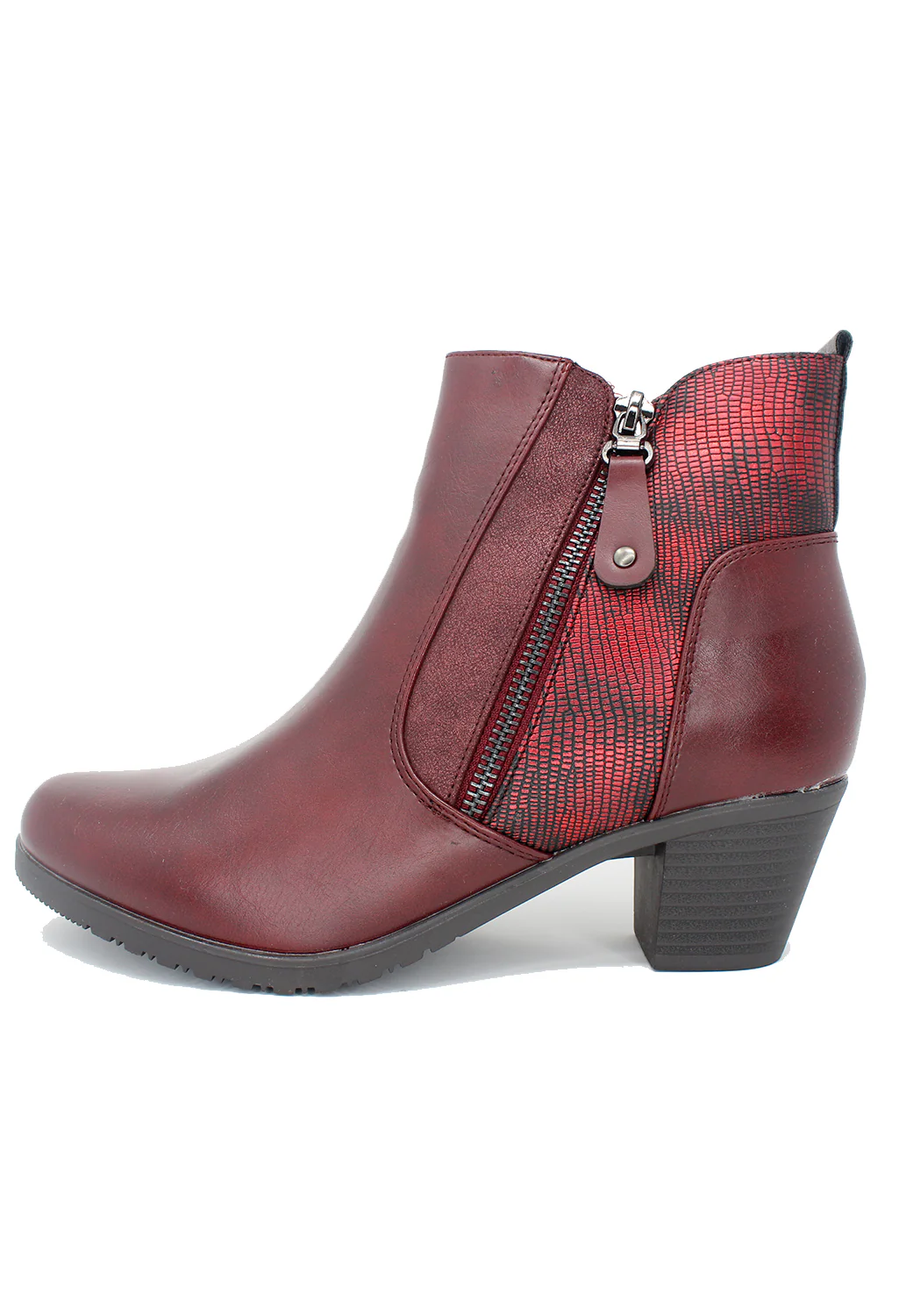 Bordeaux Block Heel Plain Front Ankle Boot