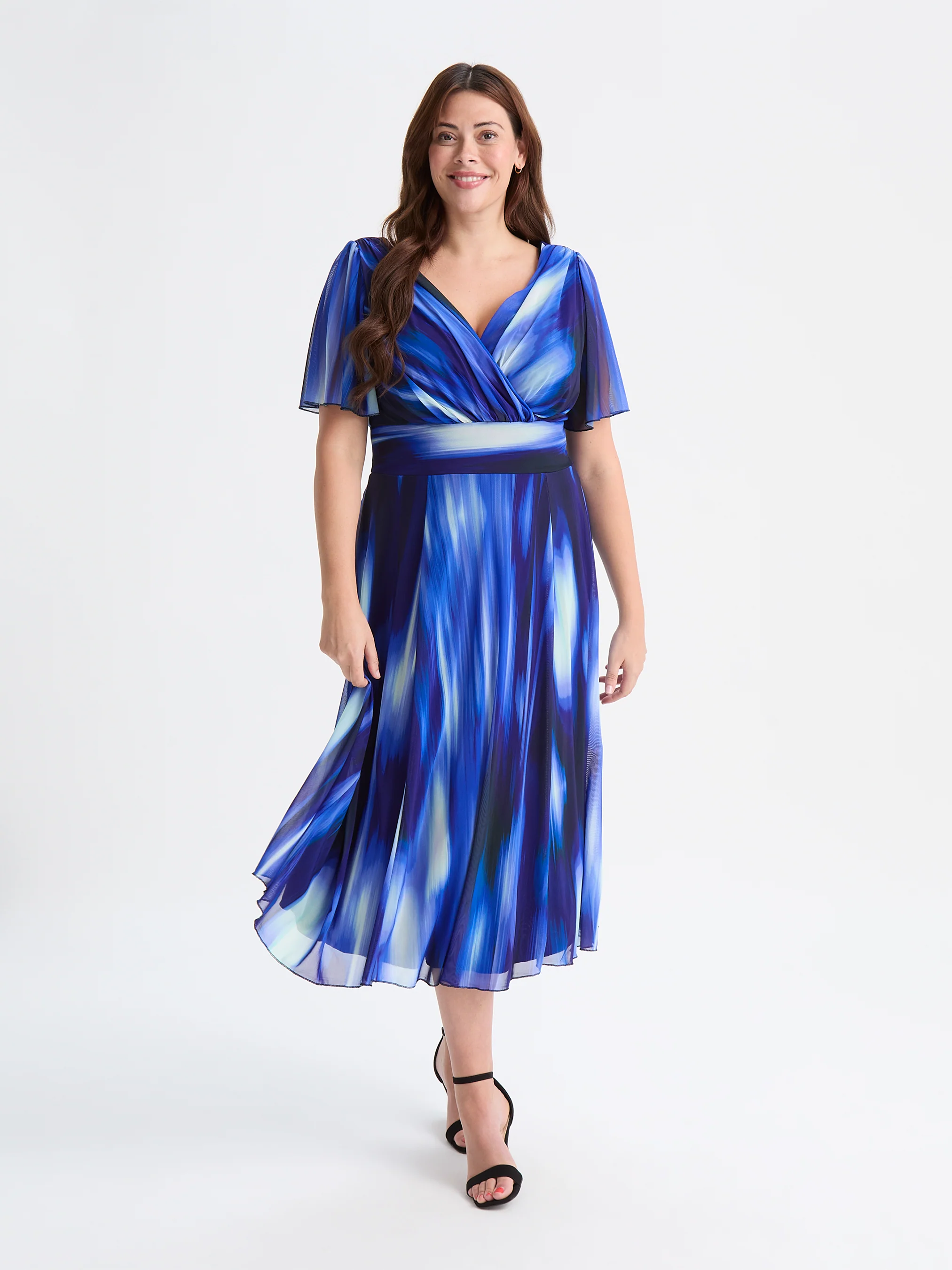 Victoria Angel Sleeve Mesh Midi Curve+ Dress