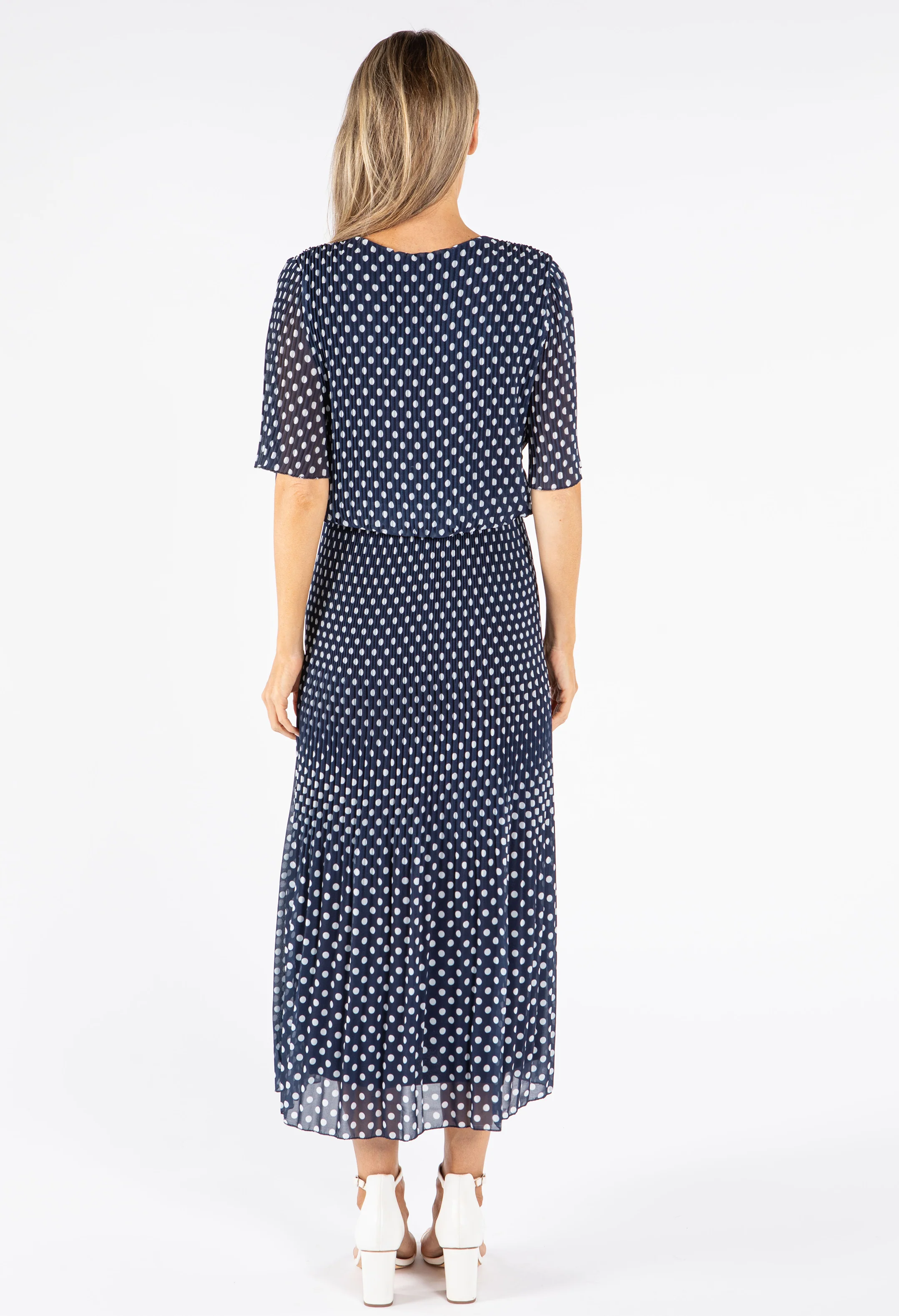 Plisse Pleat Polka Dot Maxi Dress