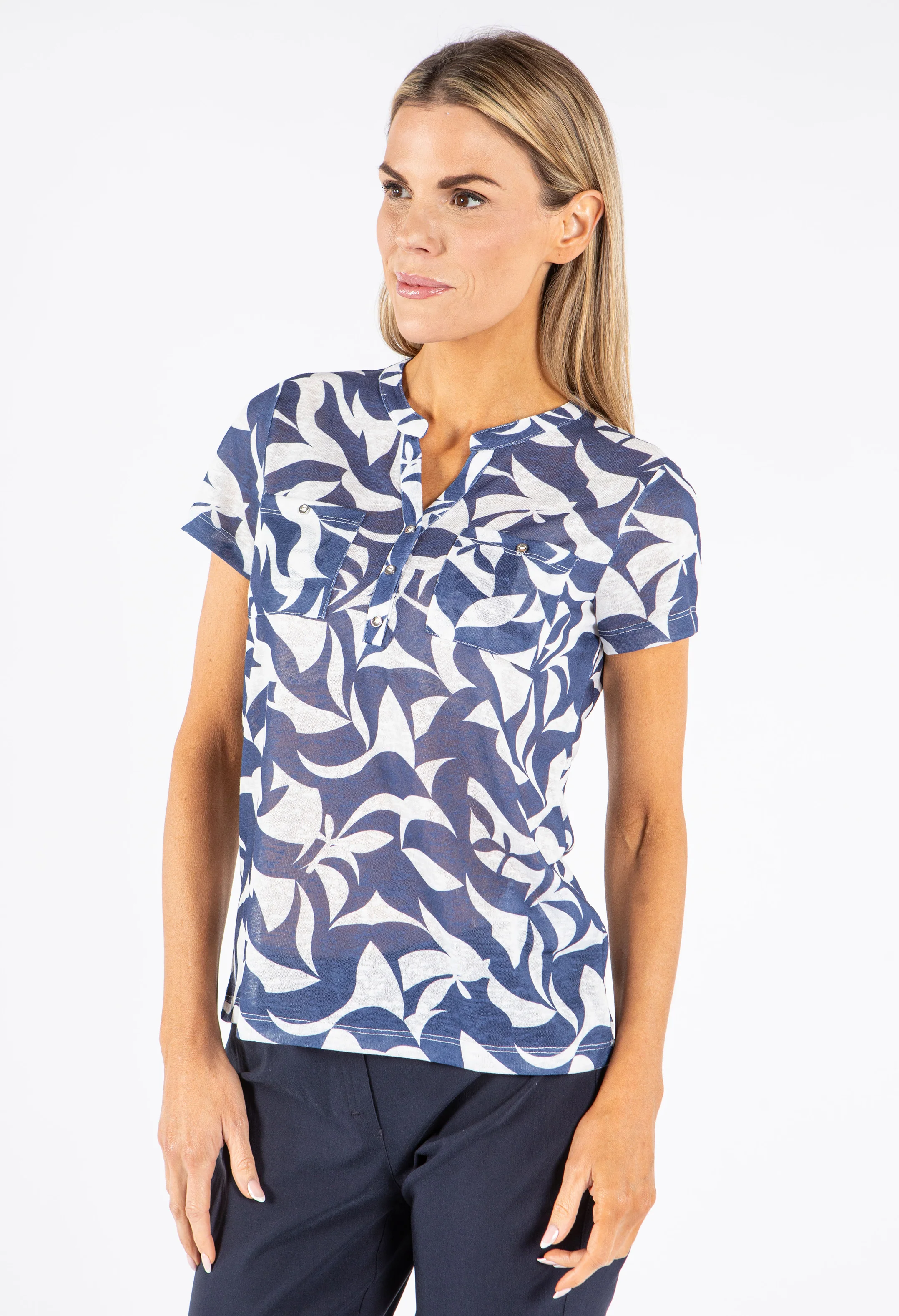 Front Pocket V-Neck Top