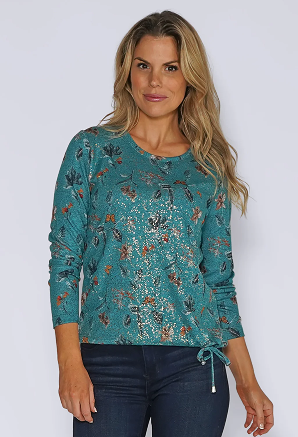 Turquoise Butterfly Print Knit Top