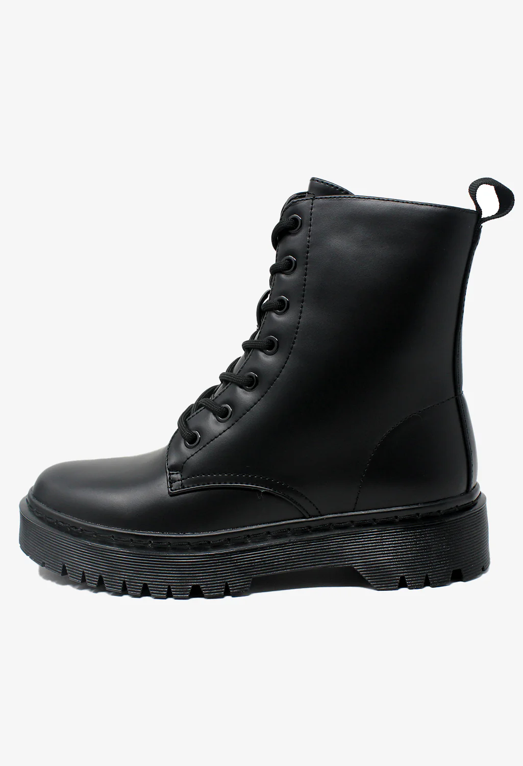 Black Faux Leather 7 Eye Work Boot