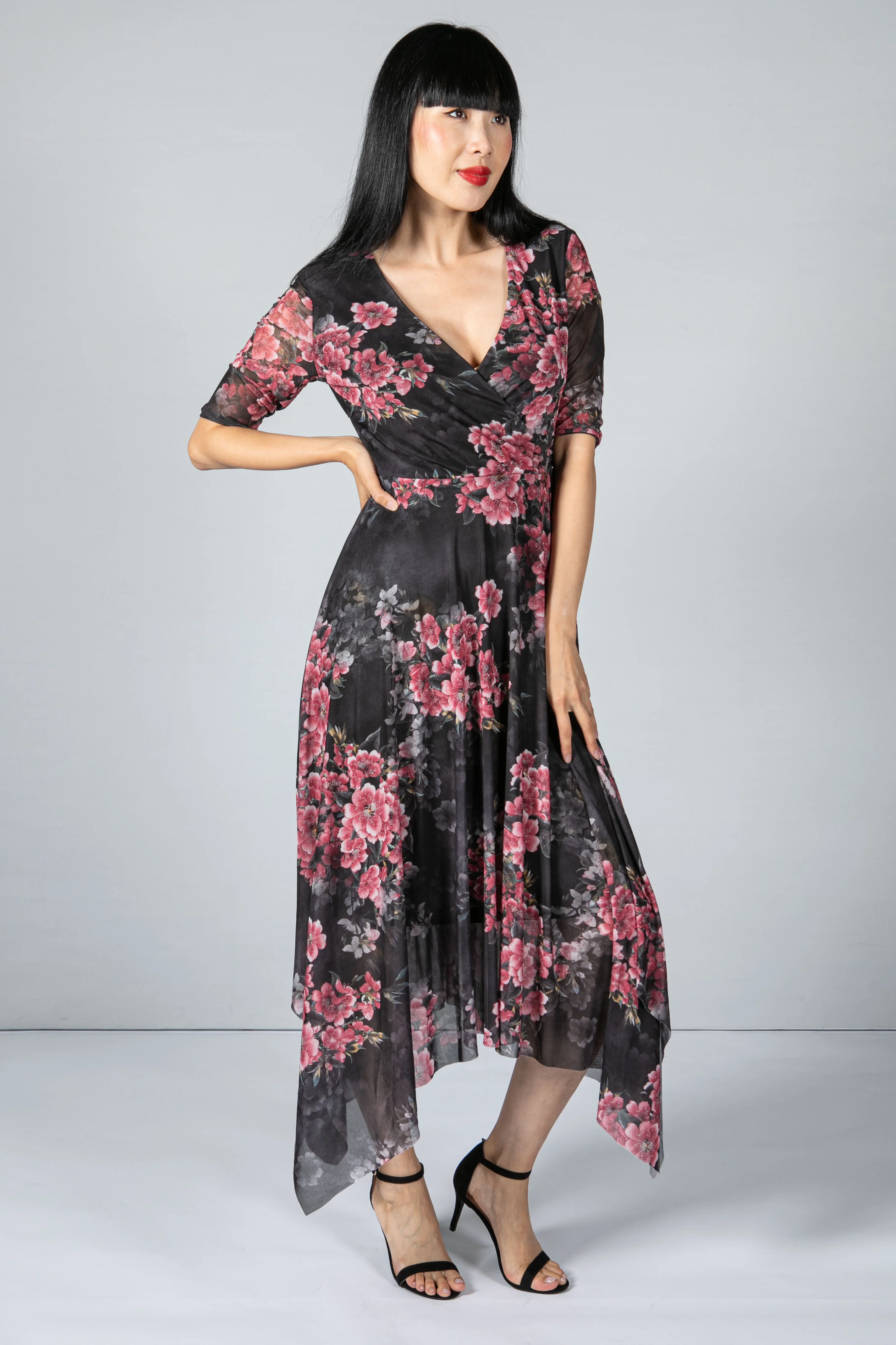 Vintage Bloom Print Dress in Black