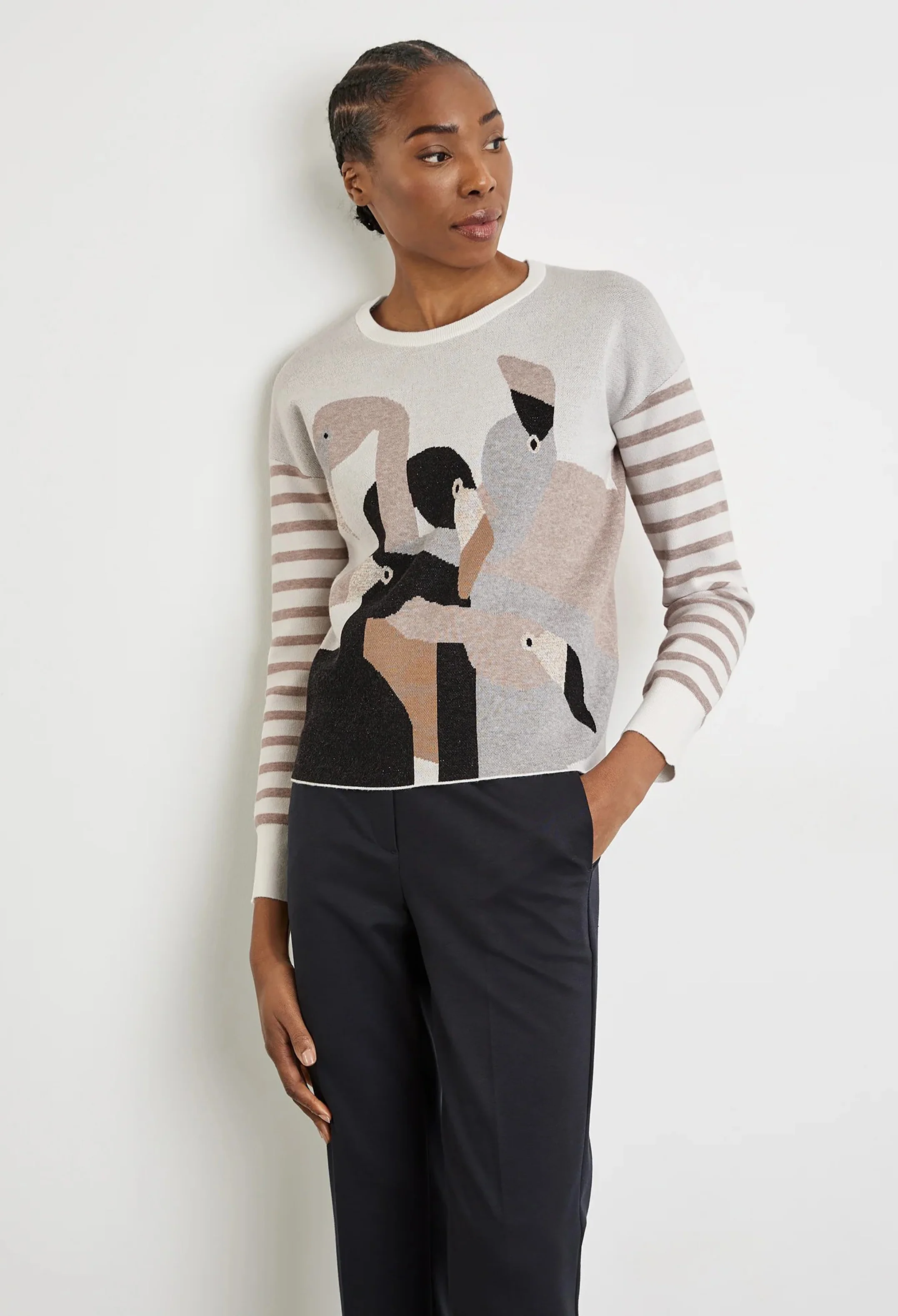 Flamingo Motif Fine Knit Jumper
