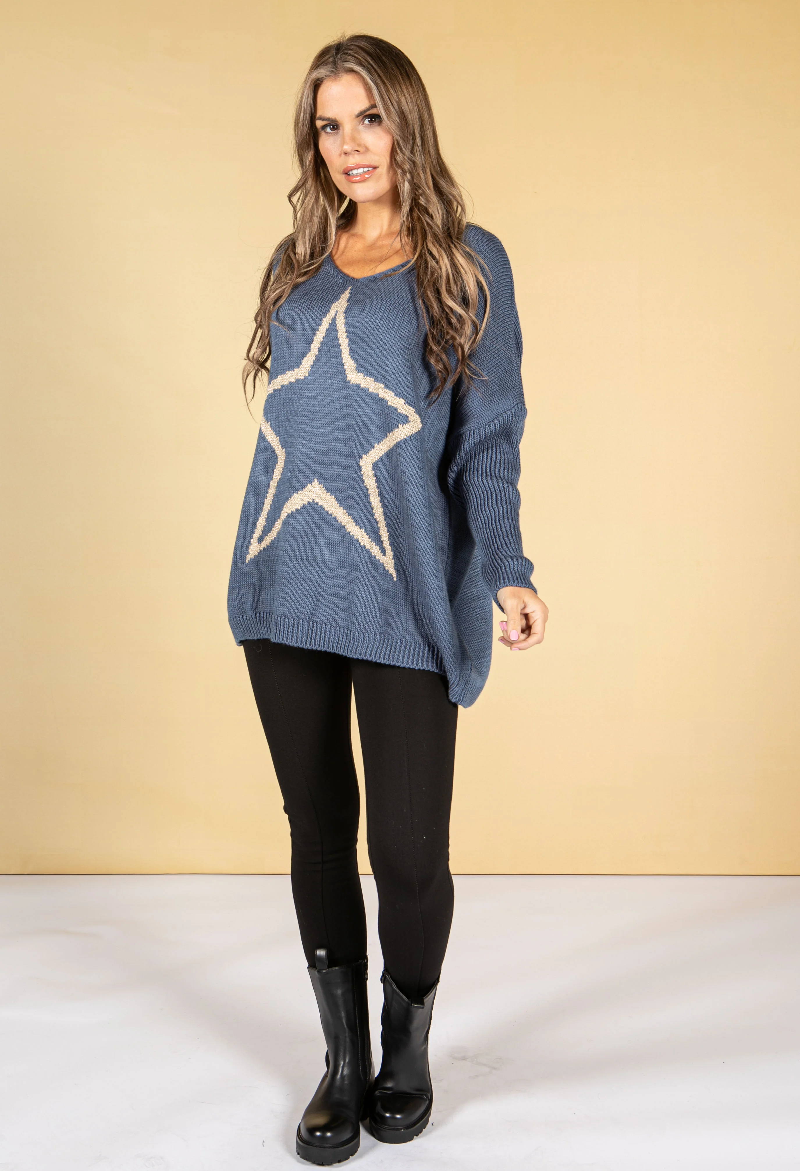 Dark Blue Knit with Lurex Star Design