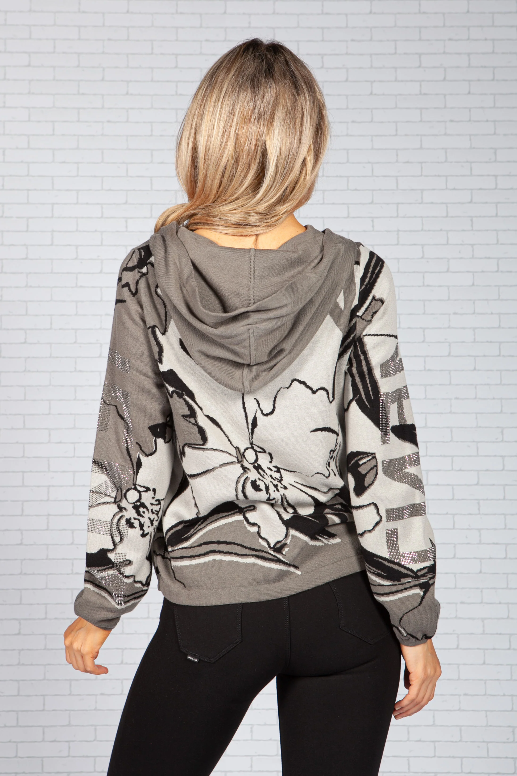 JACQUARD CARDIGAN WITH FLORAL PATTERN AND RHINESTONES
