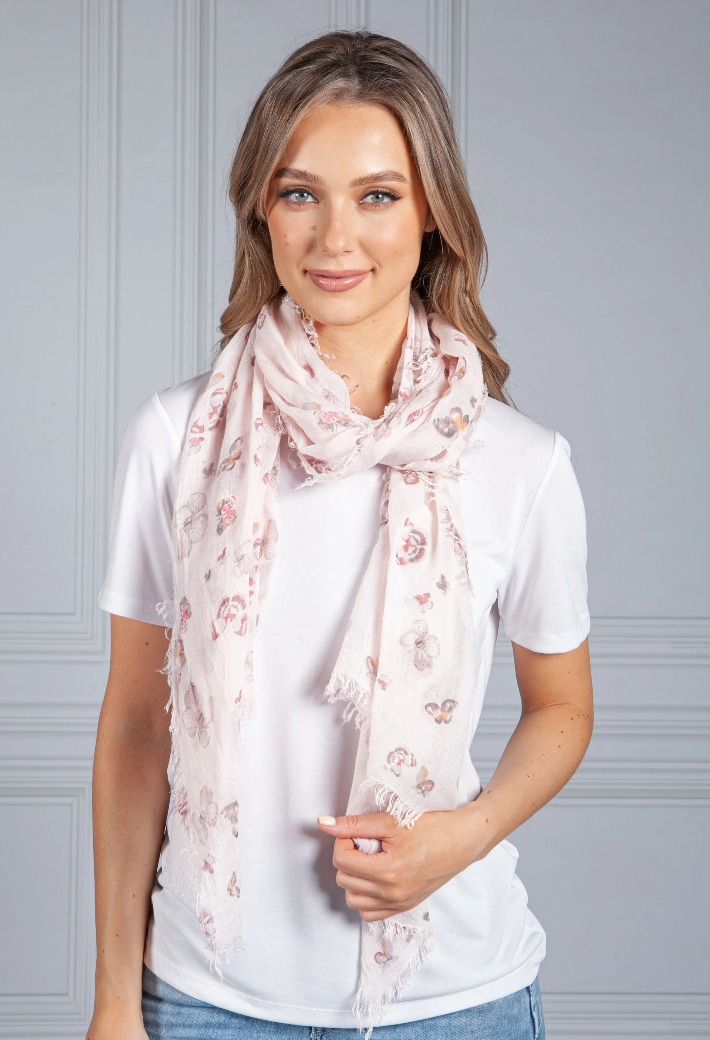 Summer Butterfly Print Scarf in Soft Rose