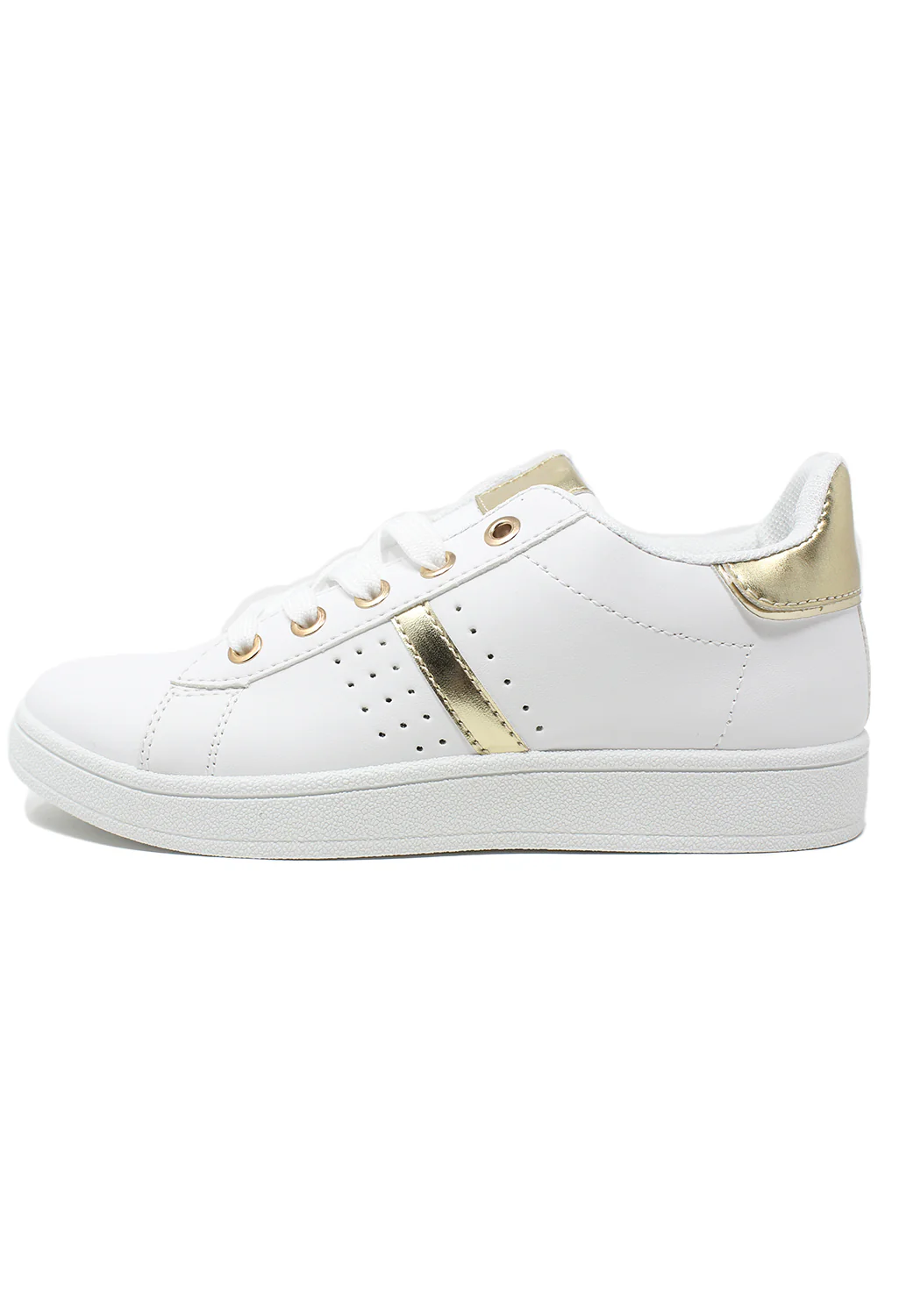 White laced trainer with Gold