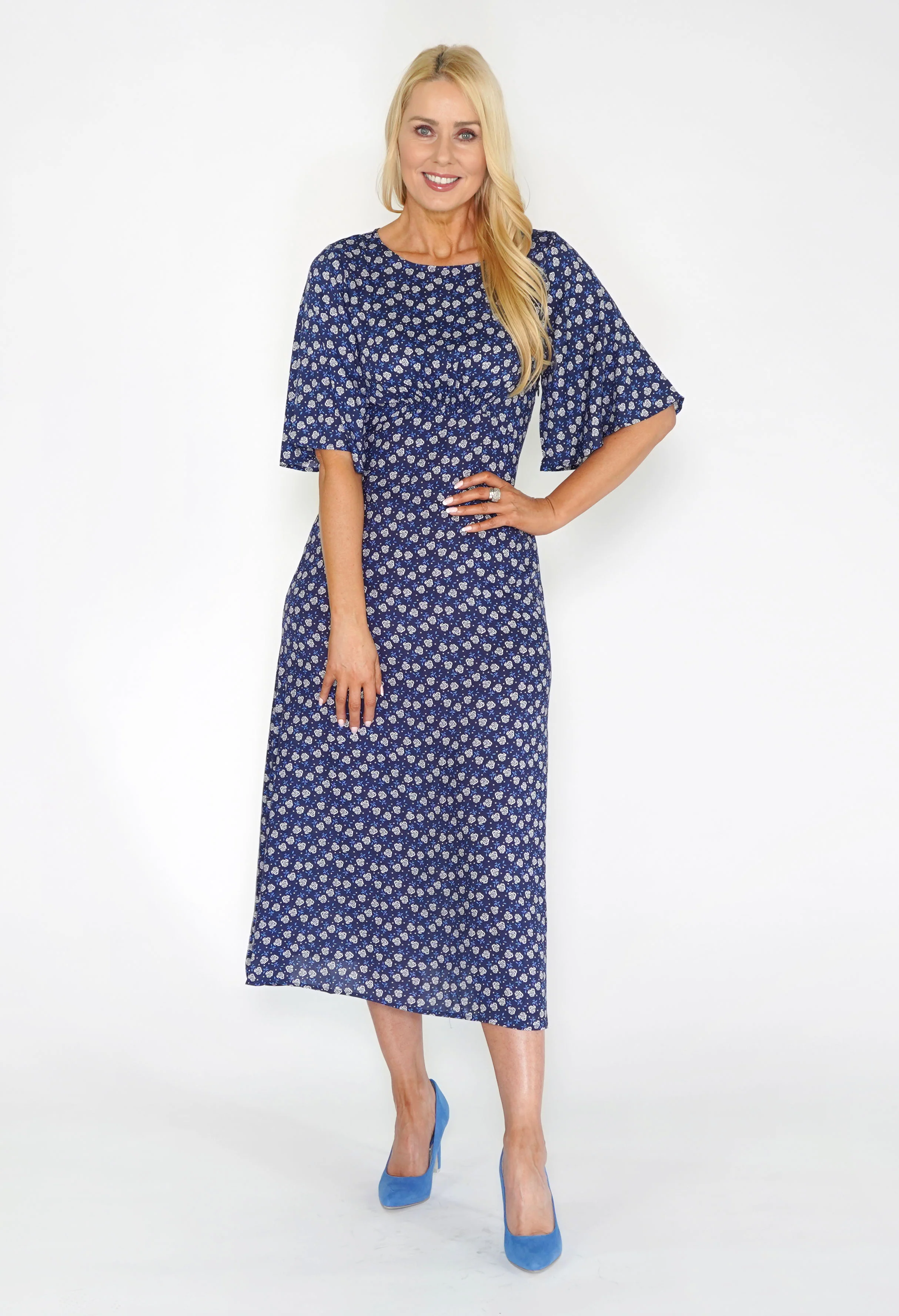 Navy Floral Midi Dress