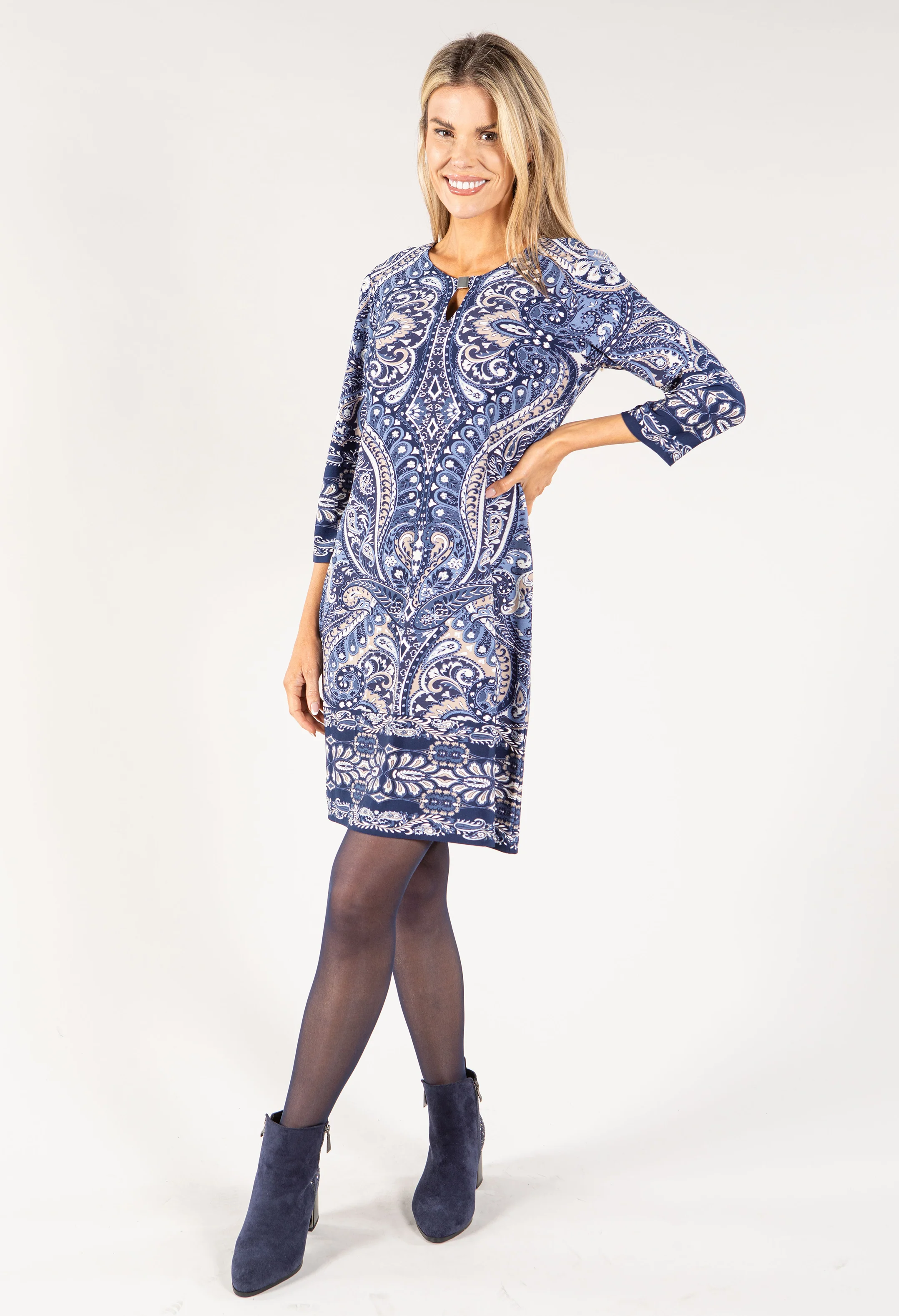 Paisley Print Keyhole Neckline Dress