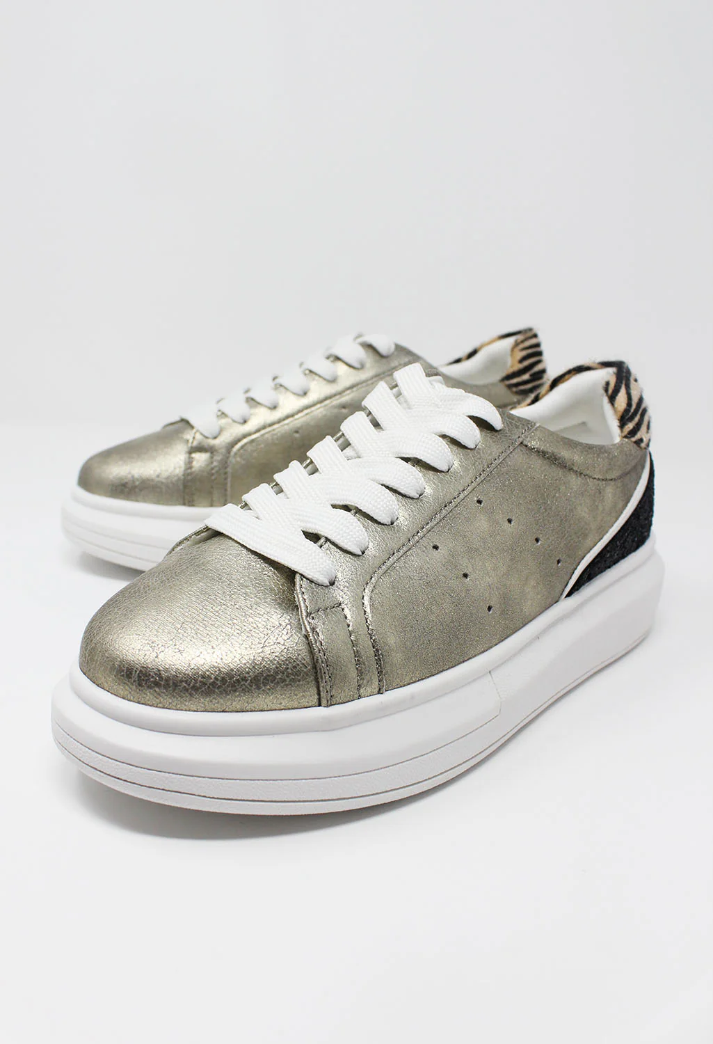 Gold with Black Glitter detail Laced Trainer