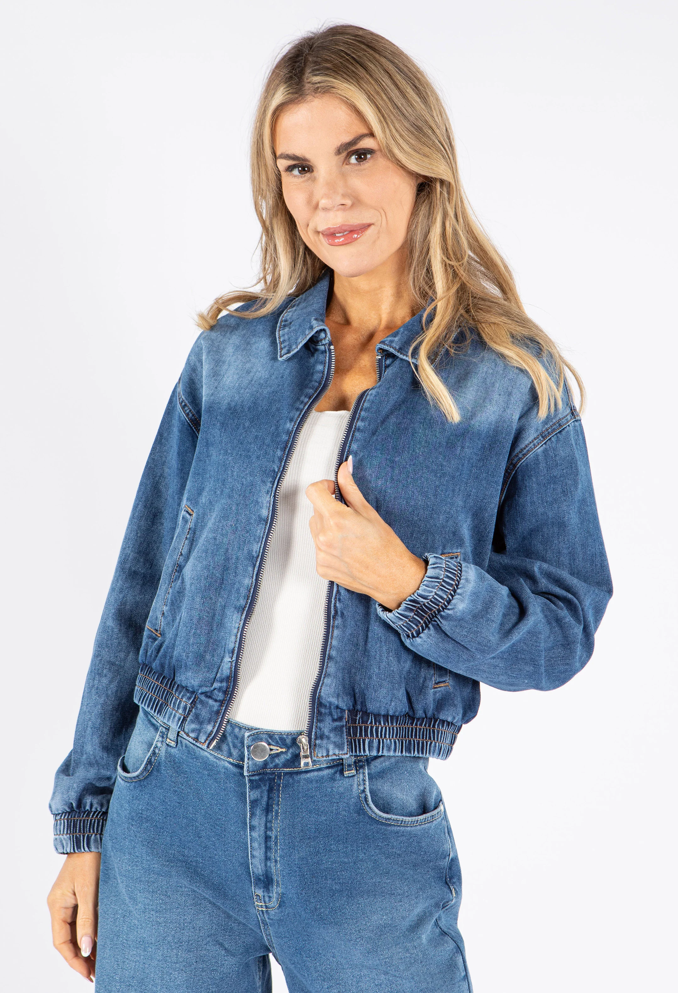 Mid Wash Denim Bomber Jacket
