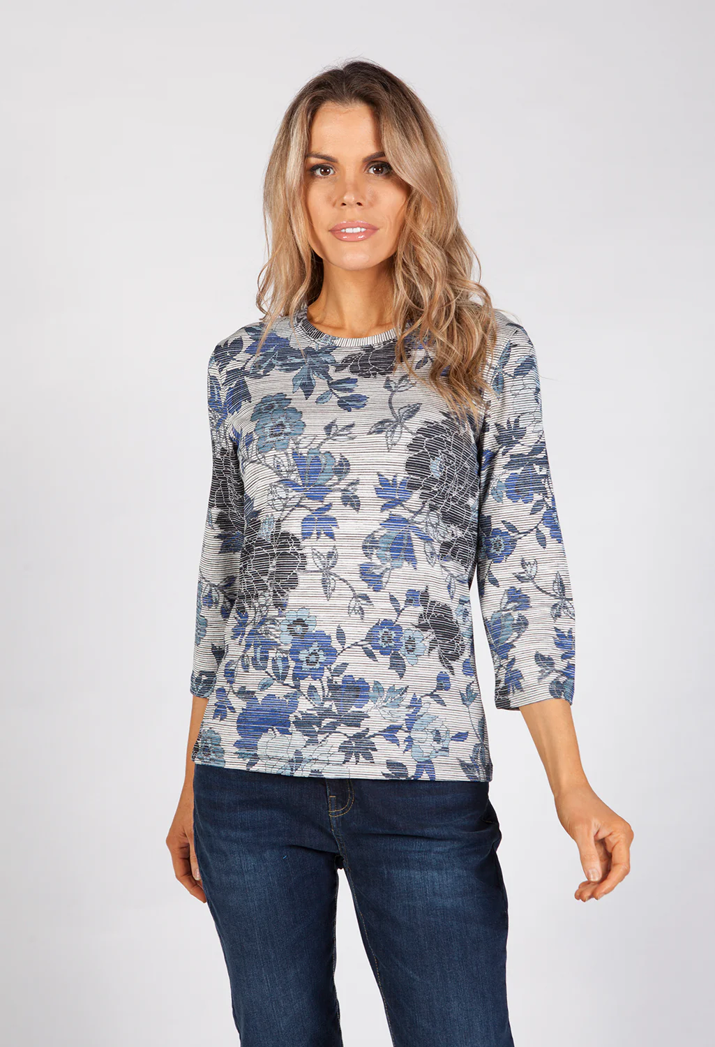 Navy Fine Flower Print Top