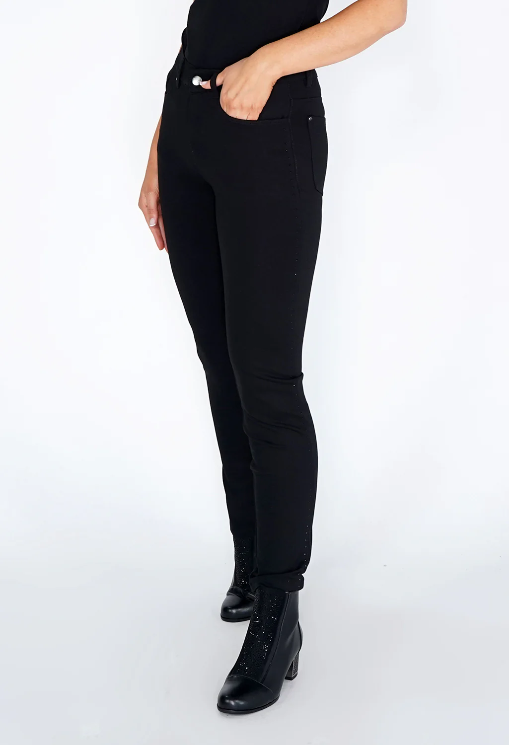 Sophie B Black Tuxedo Leg with Diamante Details