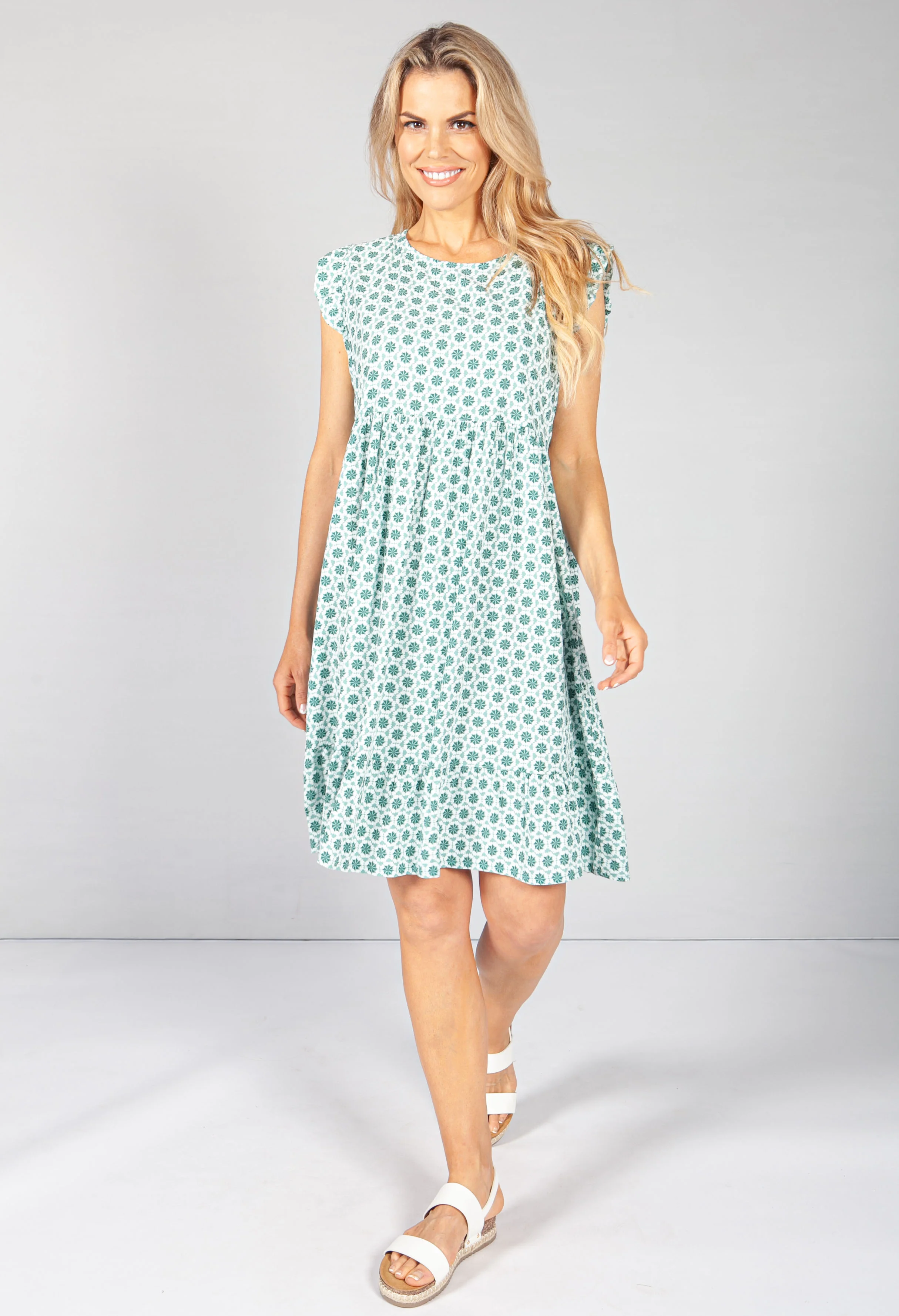 Pistachio 70's Print Smock Dress