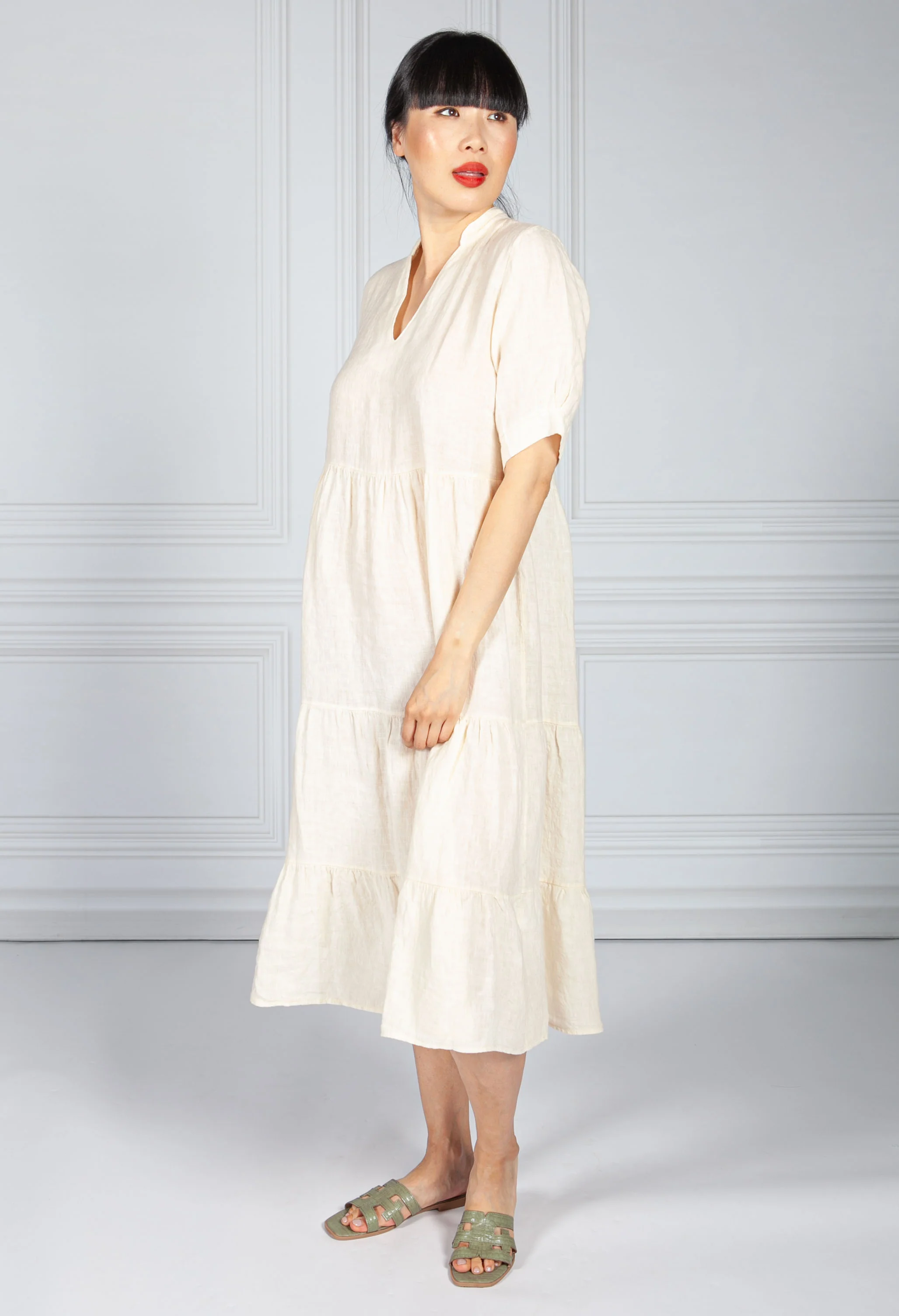 Cream Linen Smock Dress