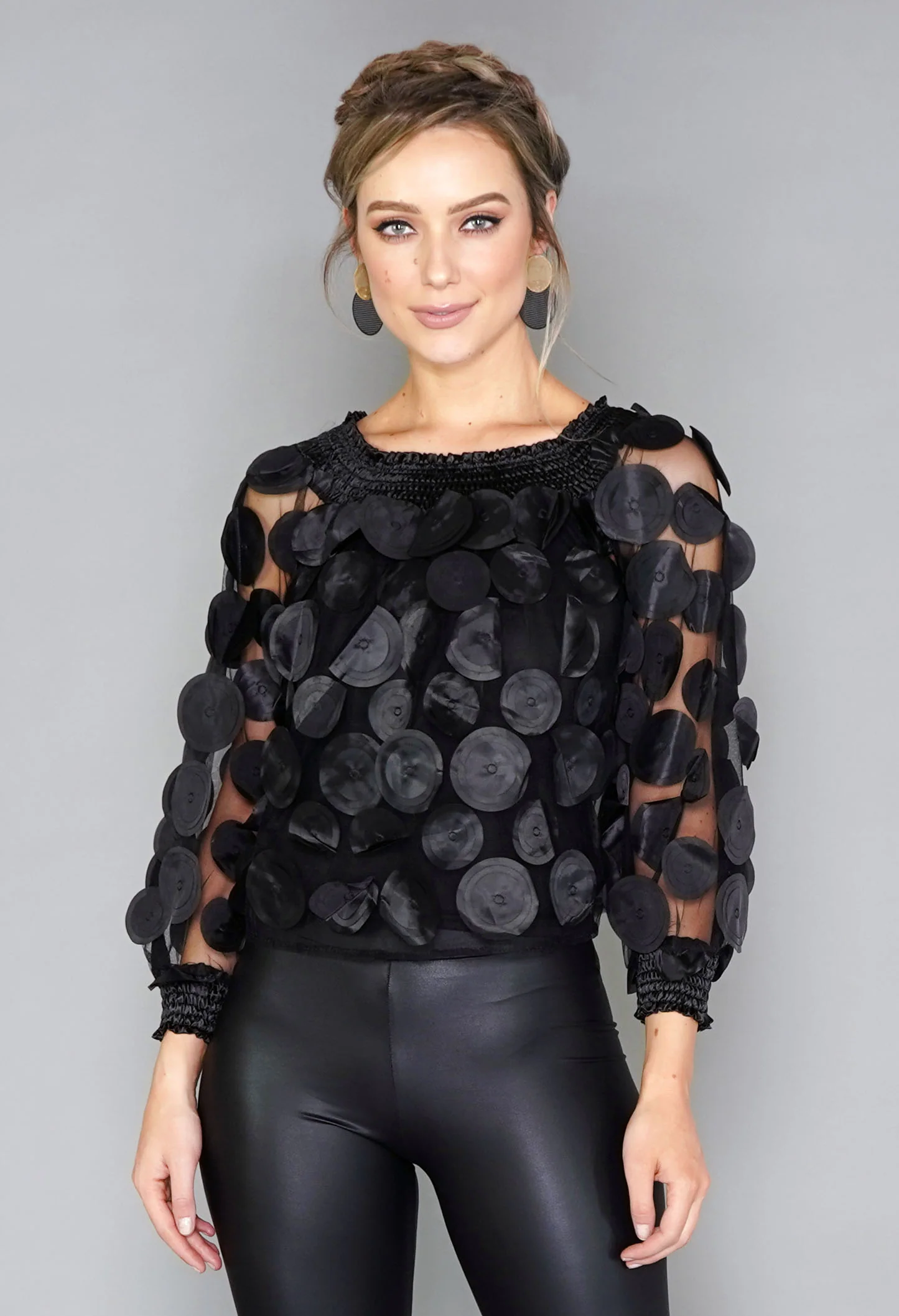 Black Circles Mesh Top with Vest