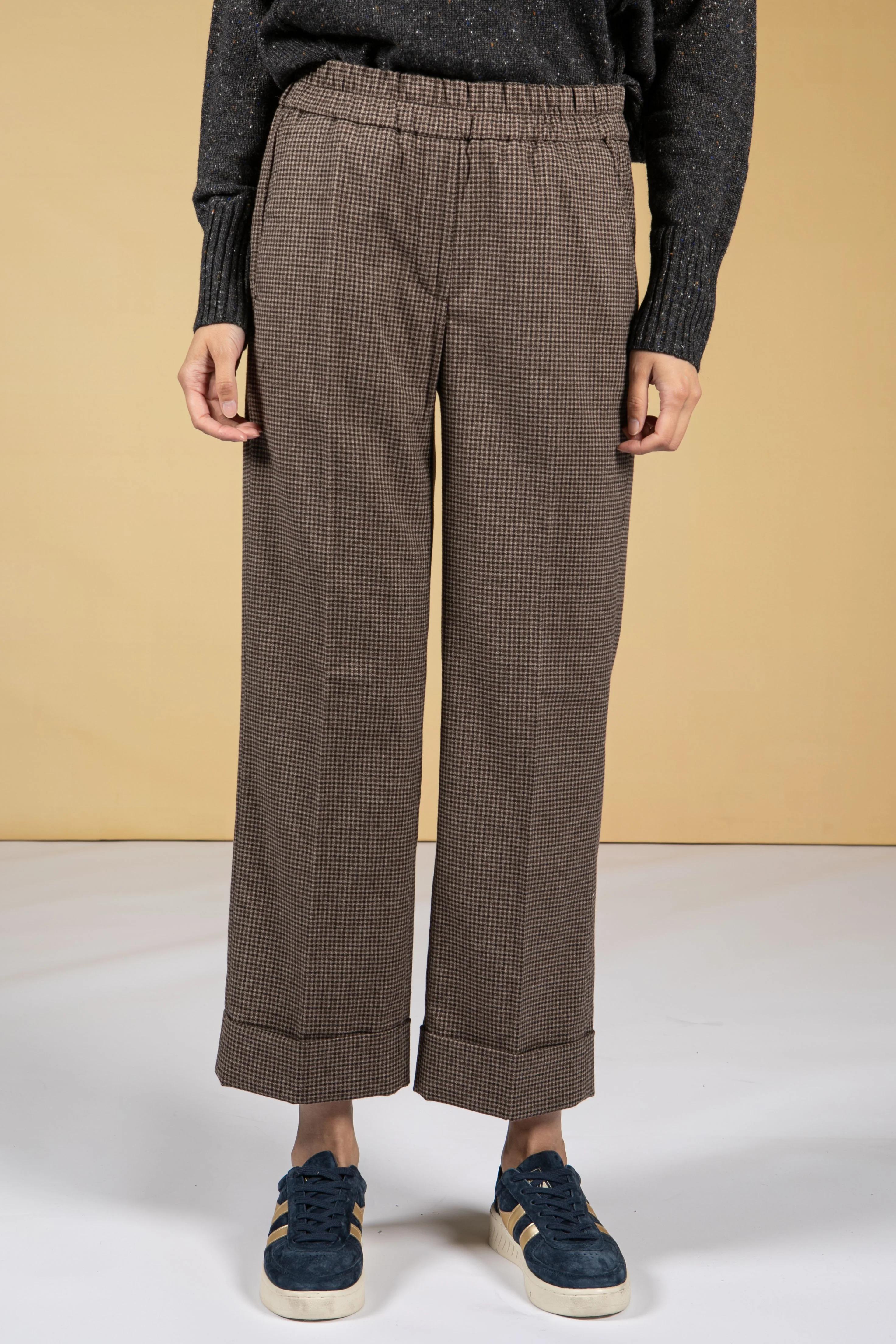 Maikito Check Straight Leg Trousers in Truffle