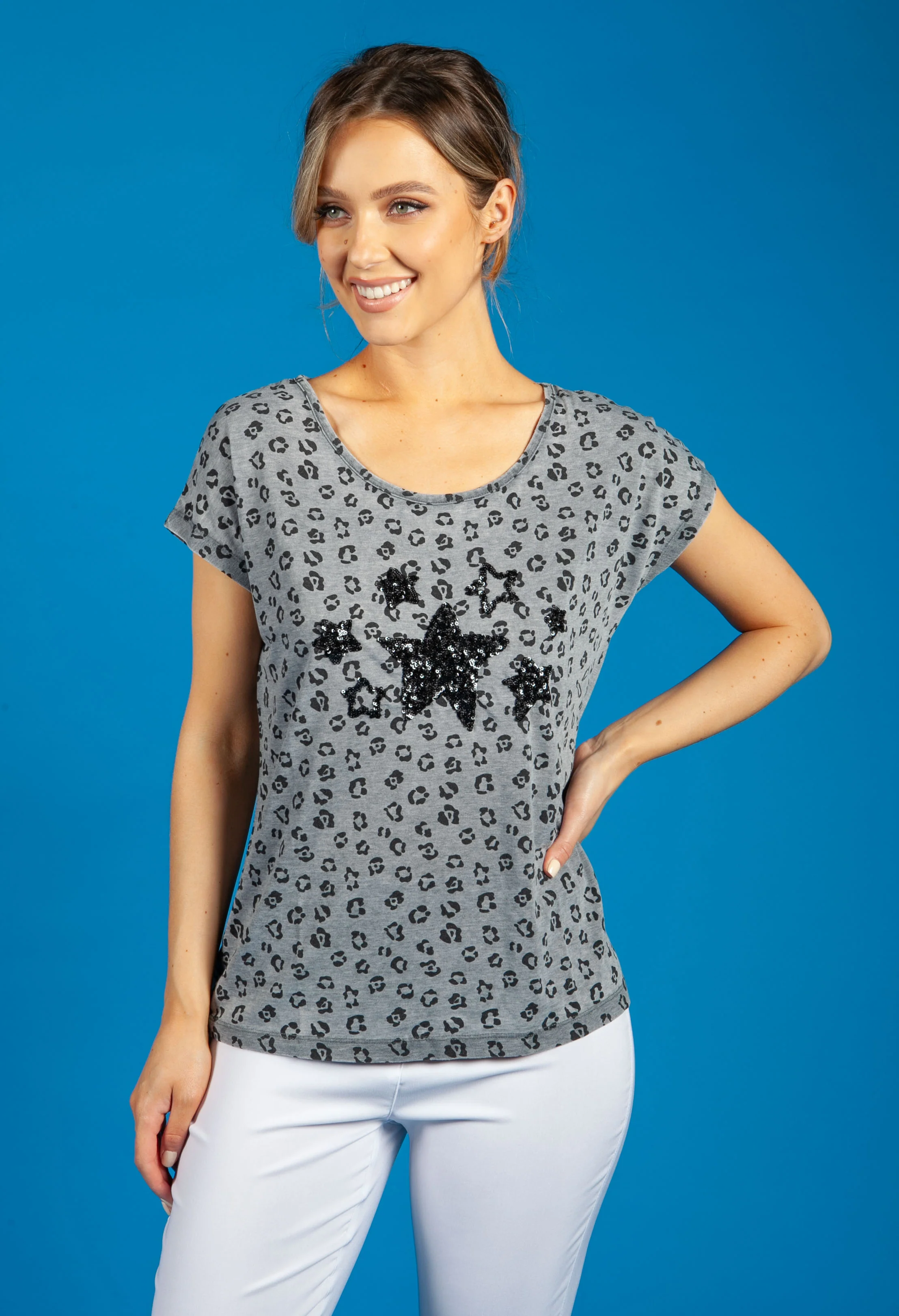 Mini Animal Print Top in Grey