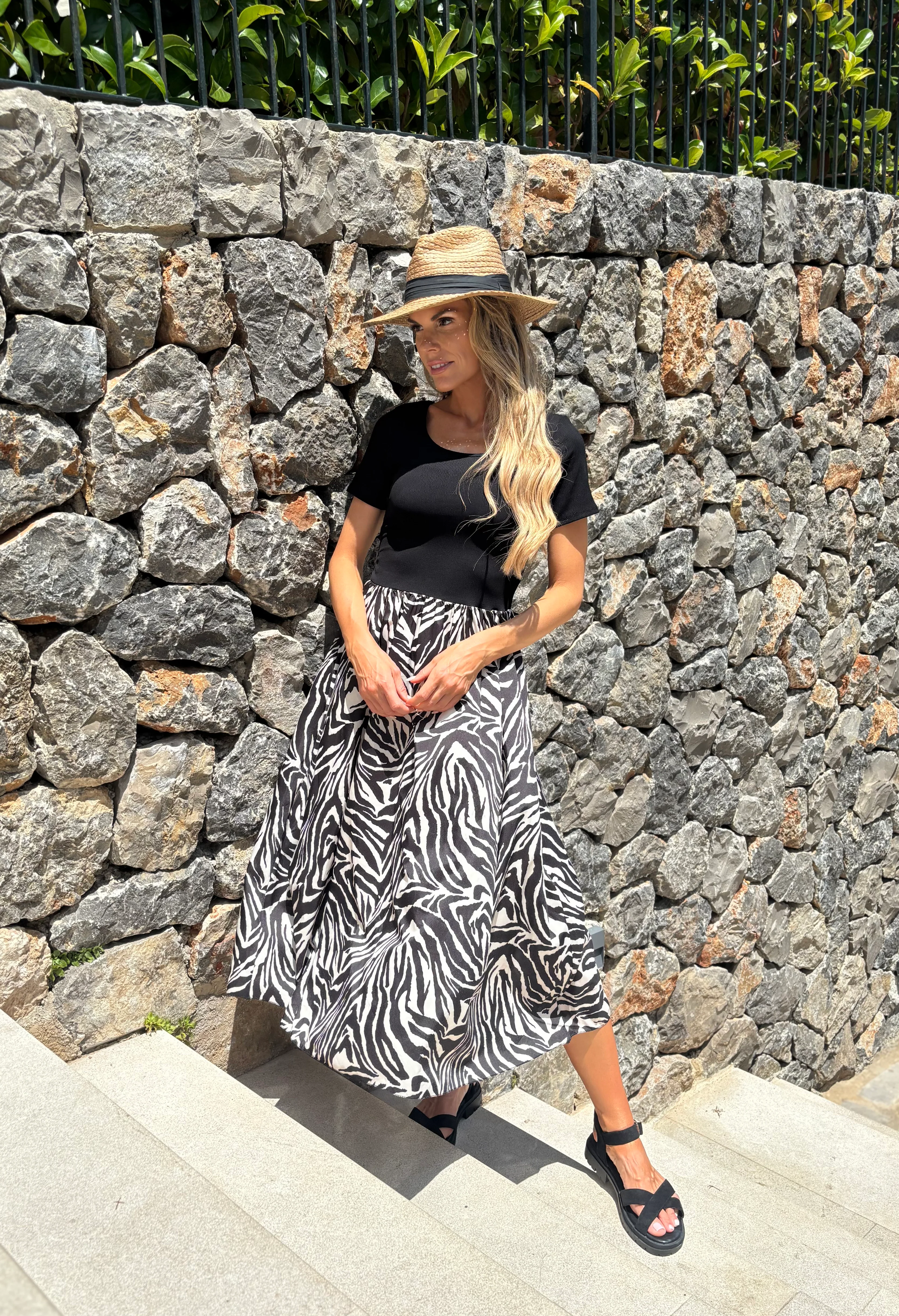 Ribbed Bodice Zebra Maxi Dress