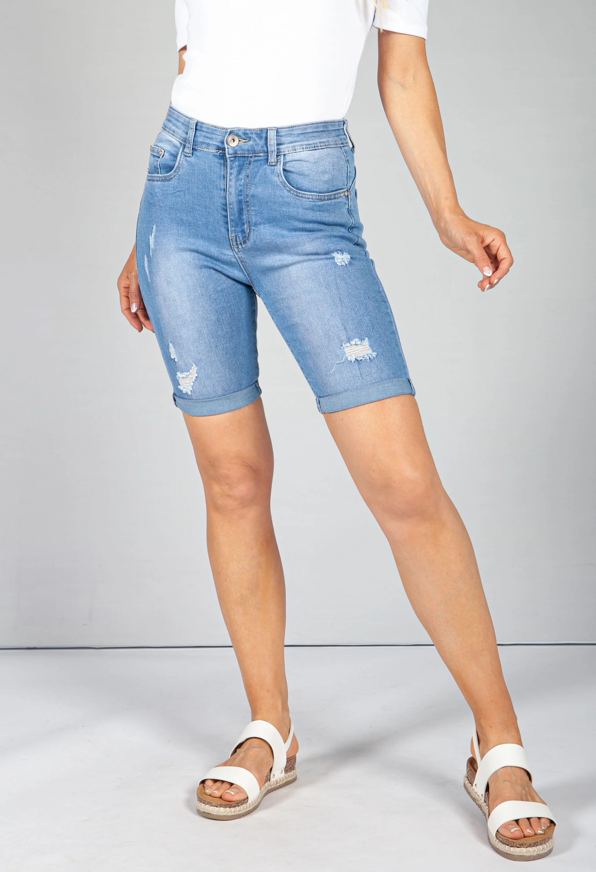 Distressed Denim Shorts