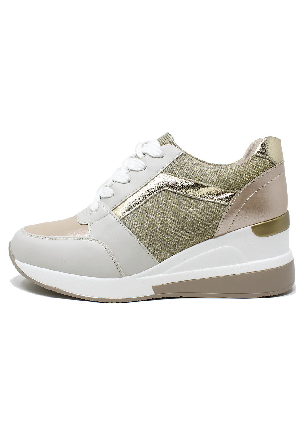Stylish Beige Laced Trainer with Glitter panels