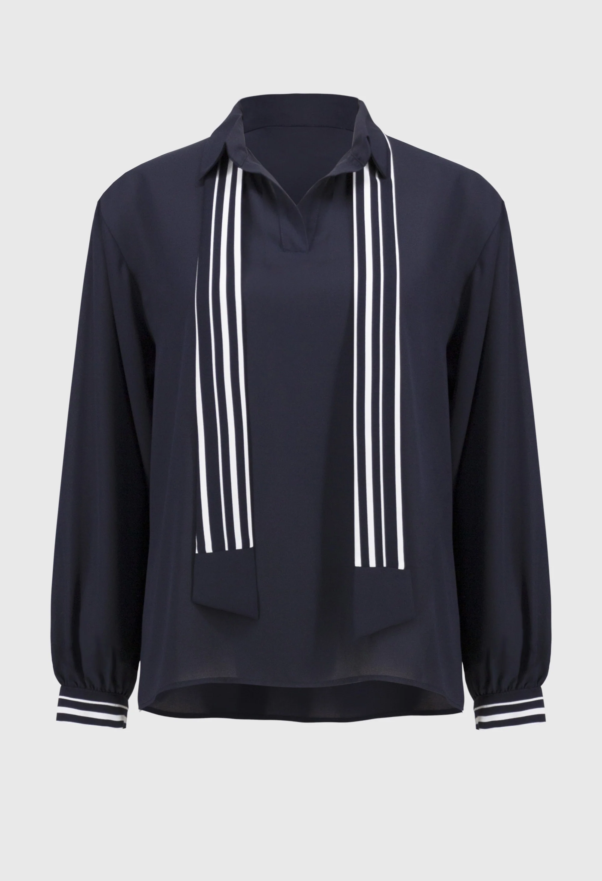 Striped Scarf V-Neck Pullover