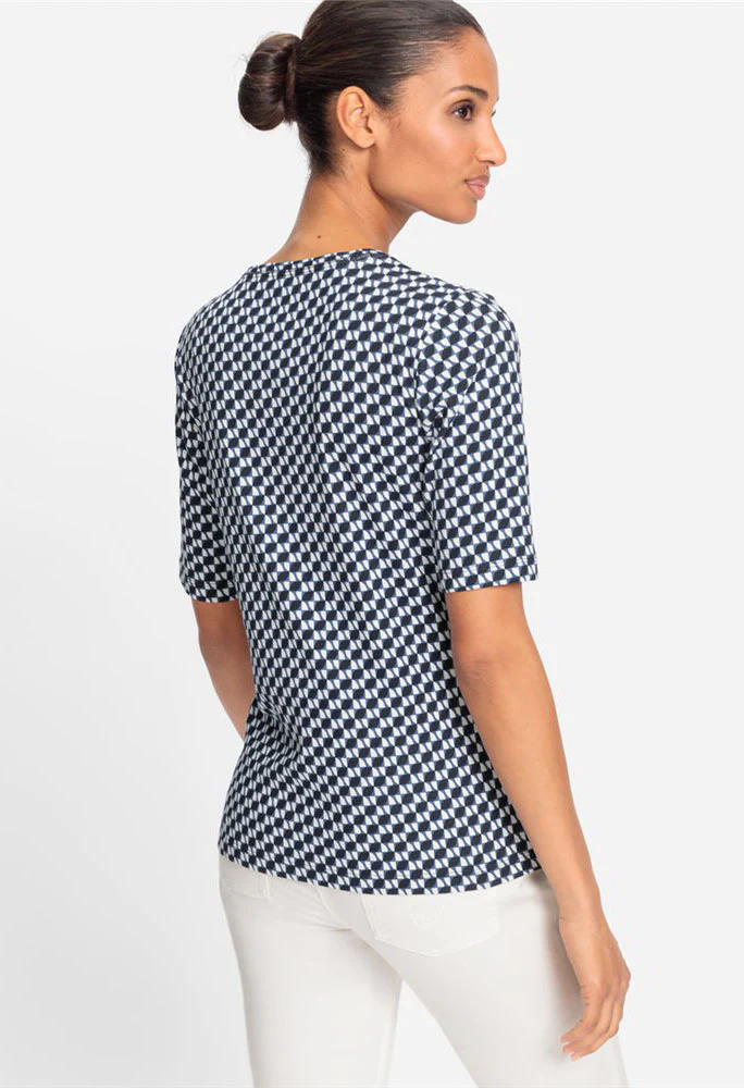 Olsen All Over Orint Top In Edda Slim Fit Navy