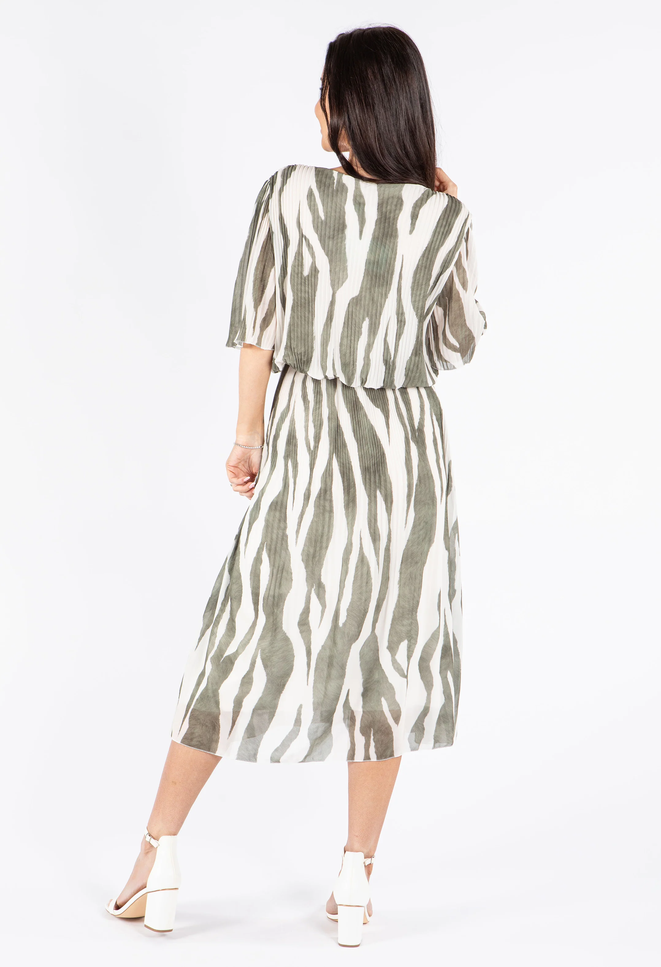 Plisse Pleat Zebra Midi Dress