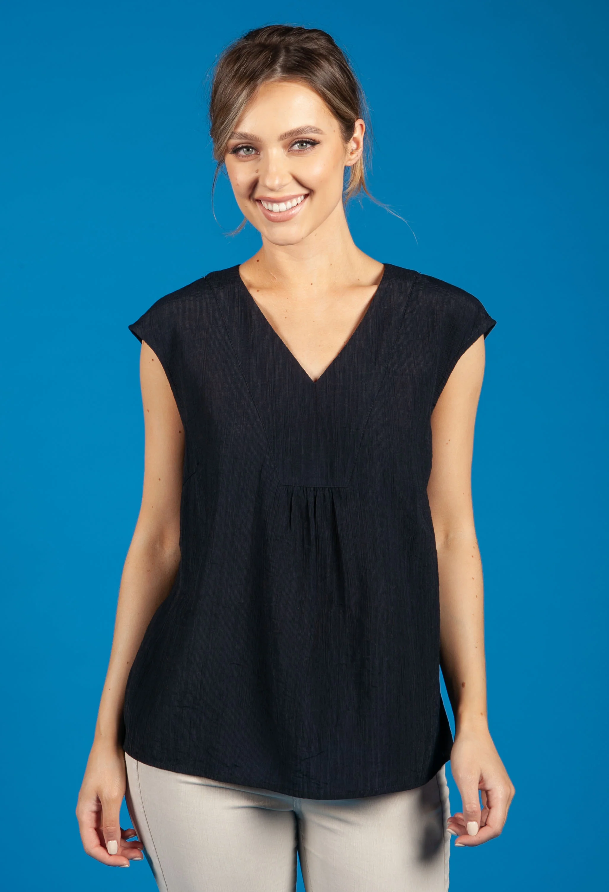 Farani crepe summer blouse in Navy