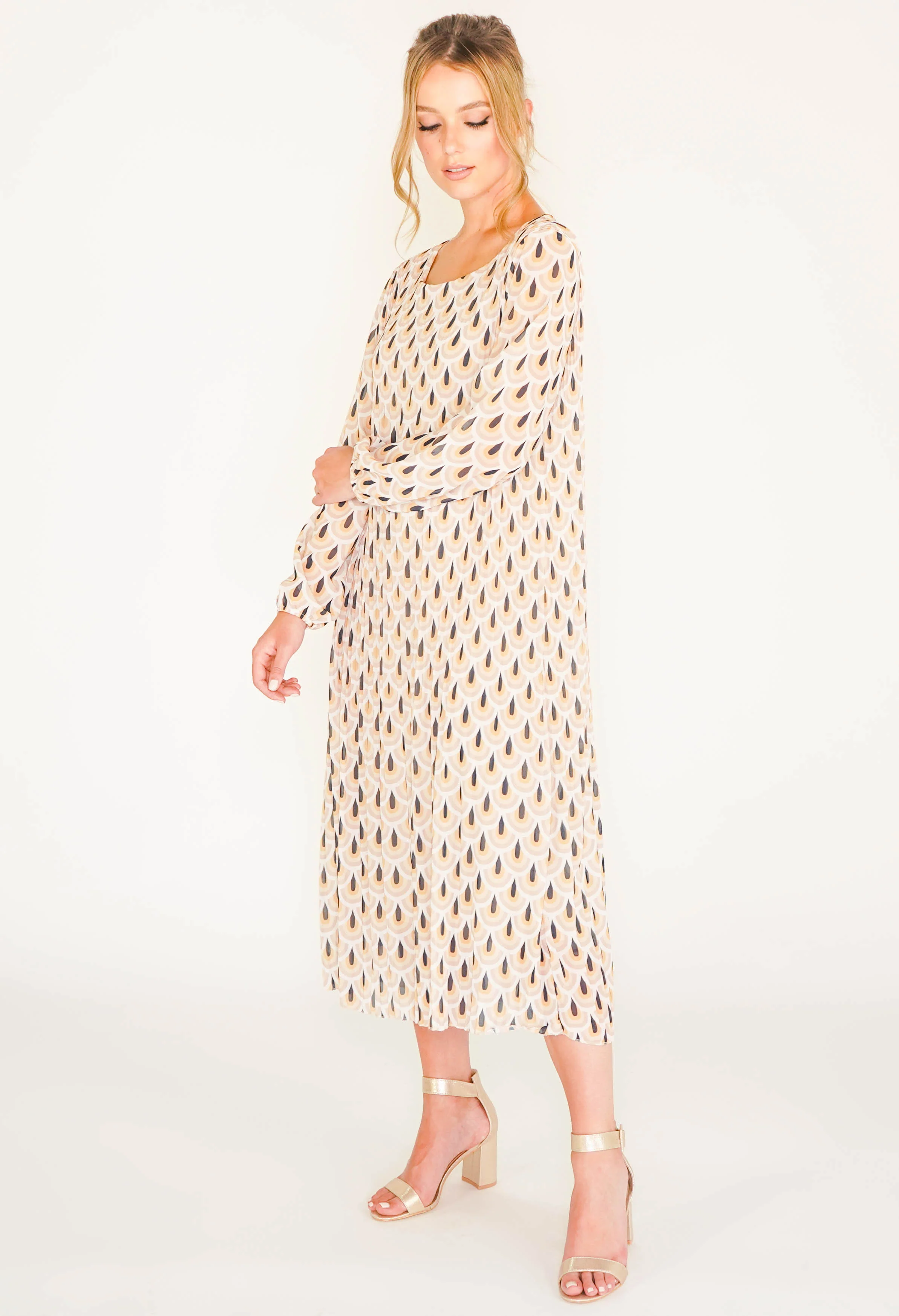 Pleated Dress in Beige