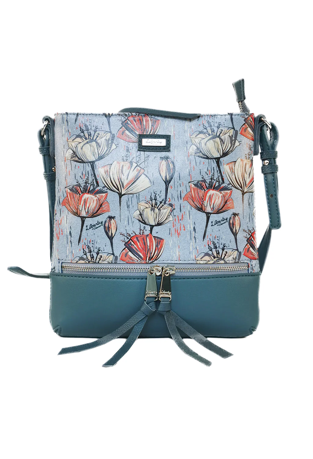 Turquoise Poppy Print Crossbody Bag