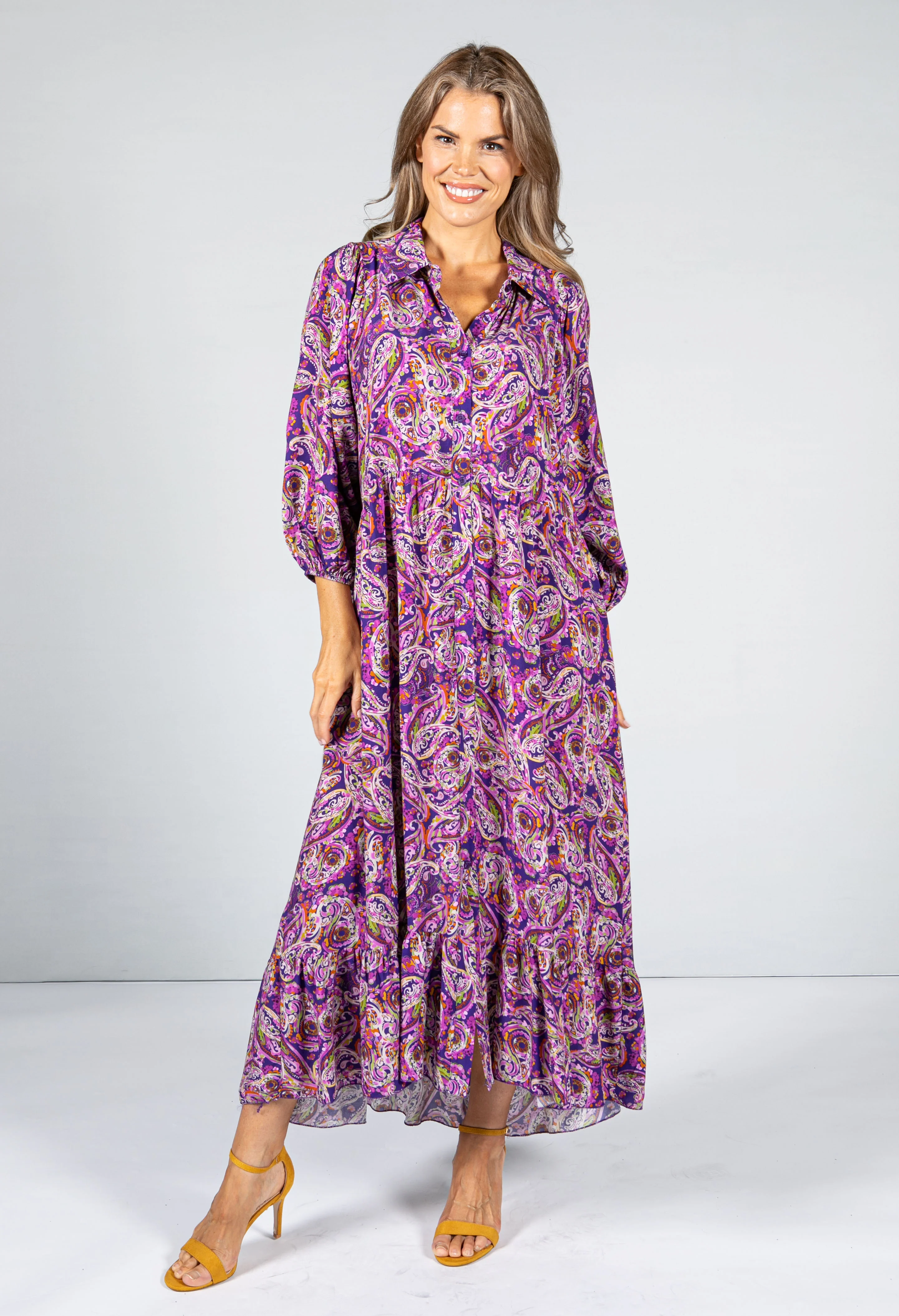 Paisley Pop Print Maxi Dress in Fuchsia