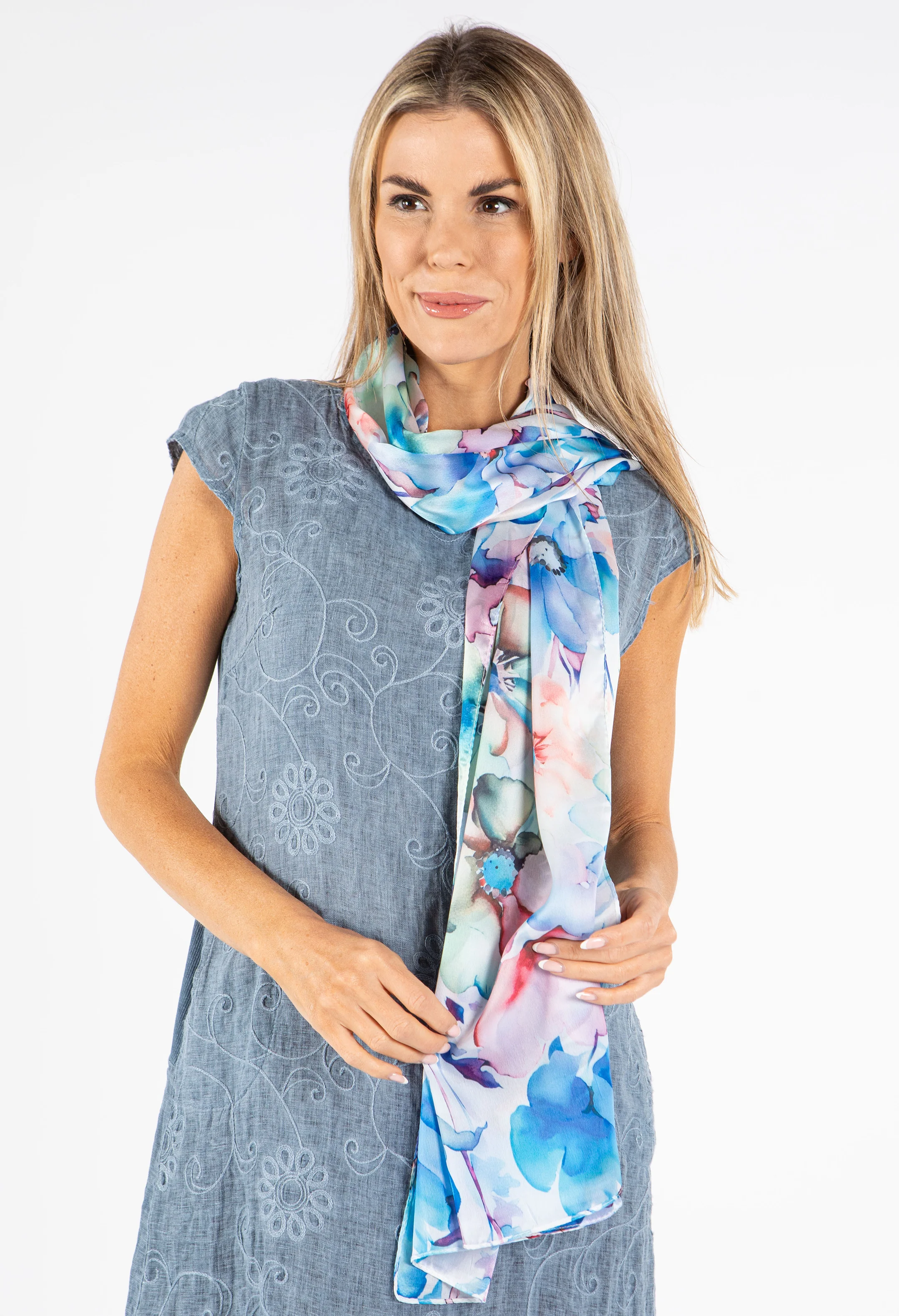 Satin Feel Floral Print Scarf
