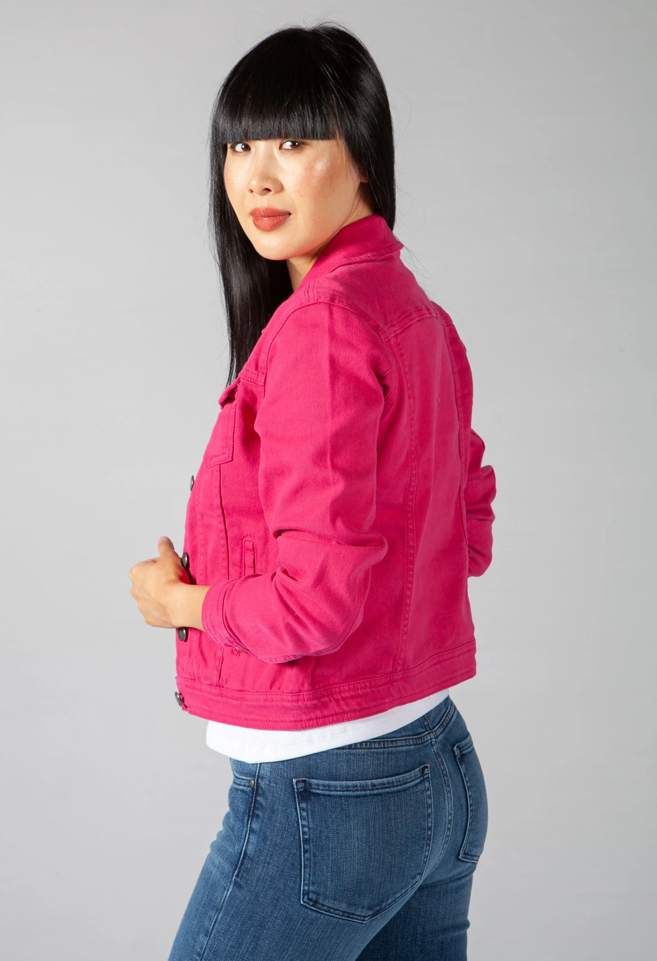 Summer Denim Jacket in Bright Fuchsia