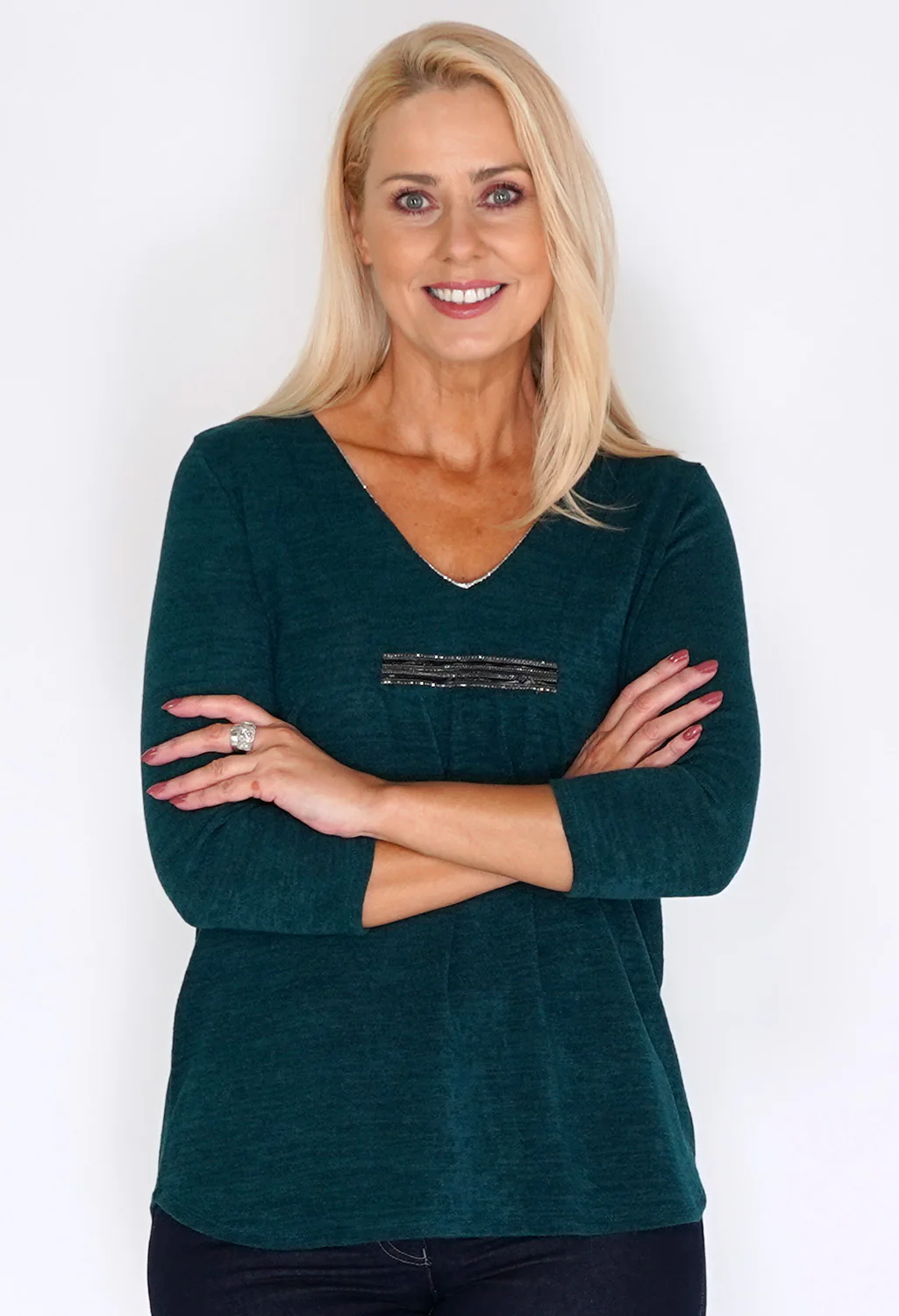 Sophie B Green Tunic Style Knit with Diamante Details