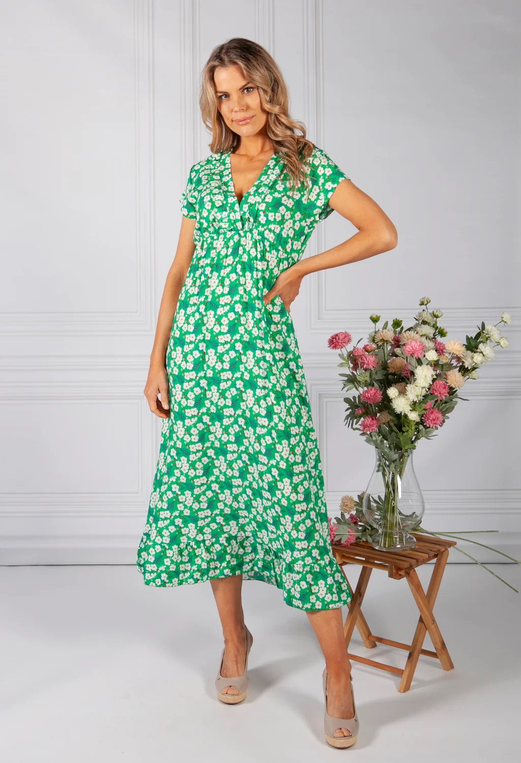 Spring Green Blossom Print Dress