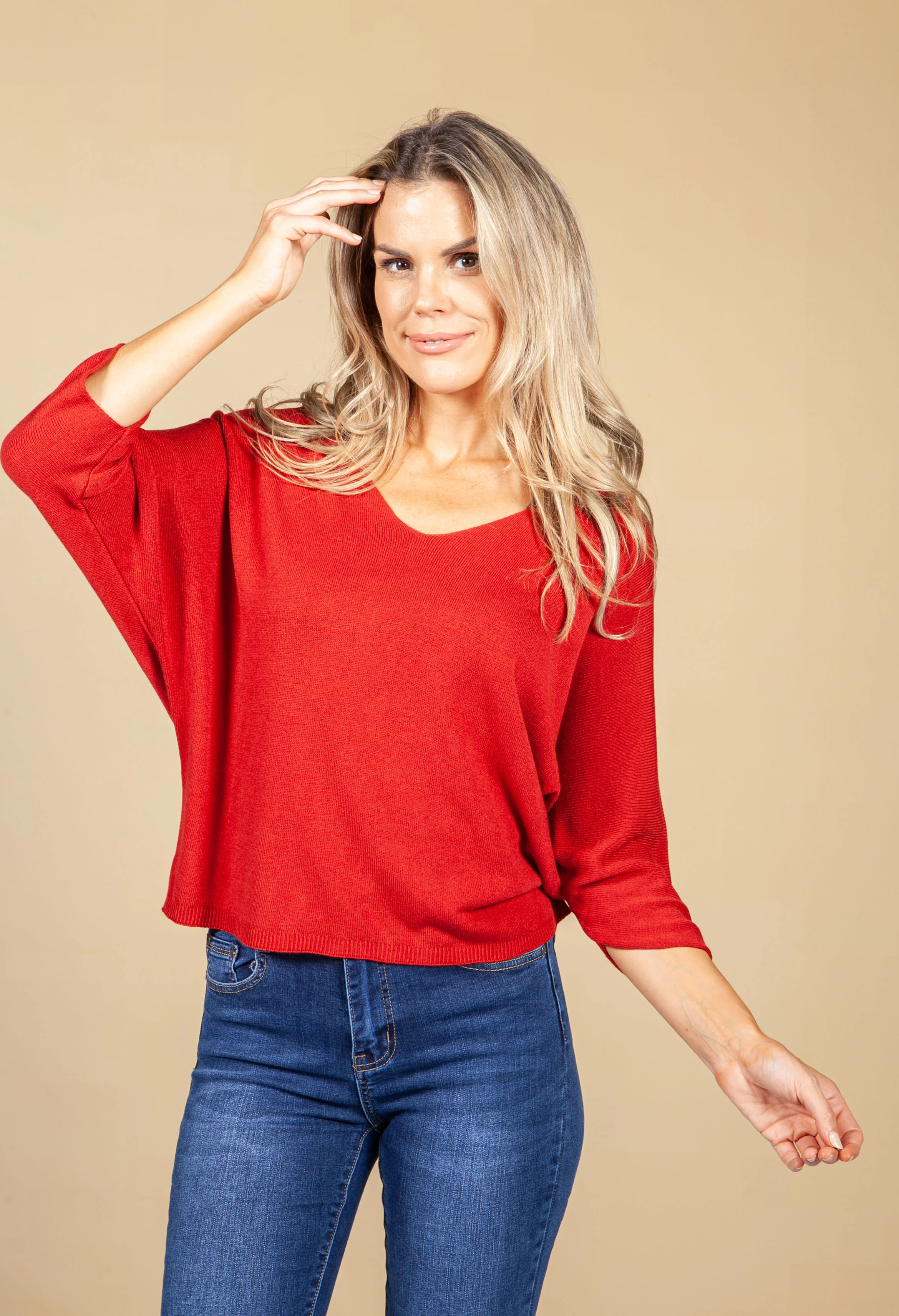 Oversized Pullover Knit in Dark Red