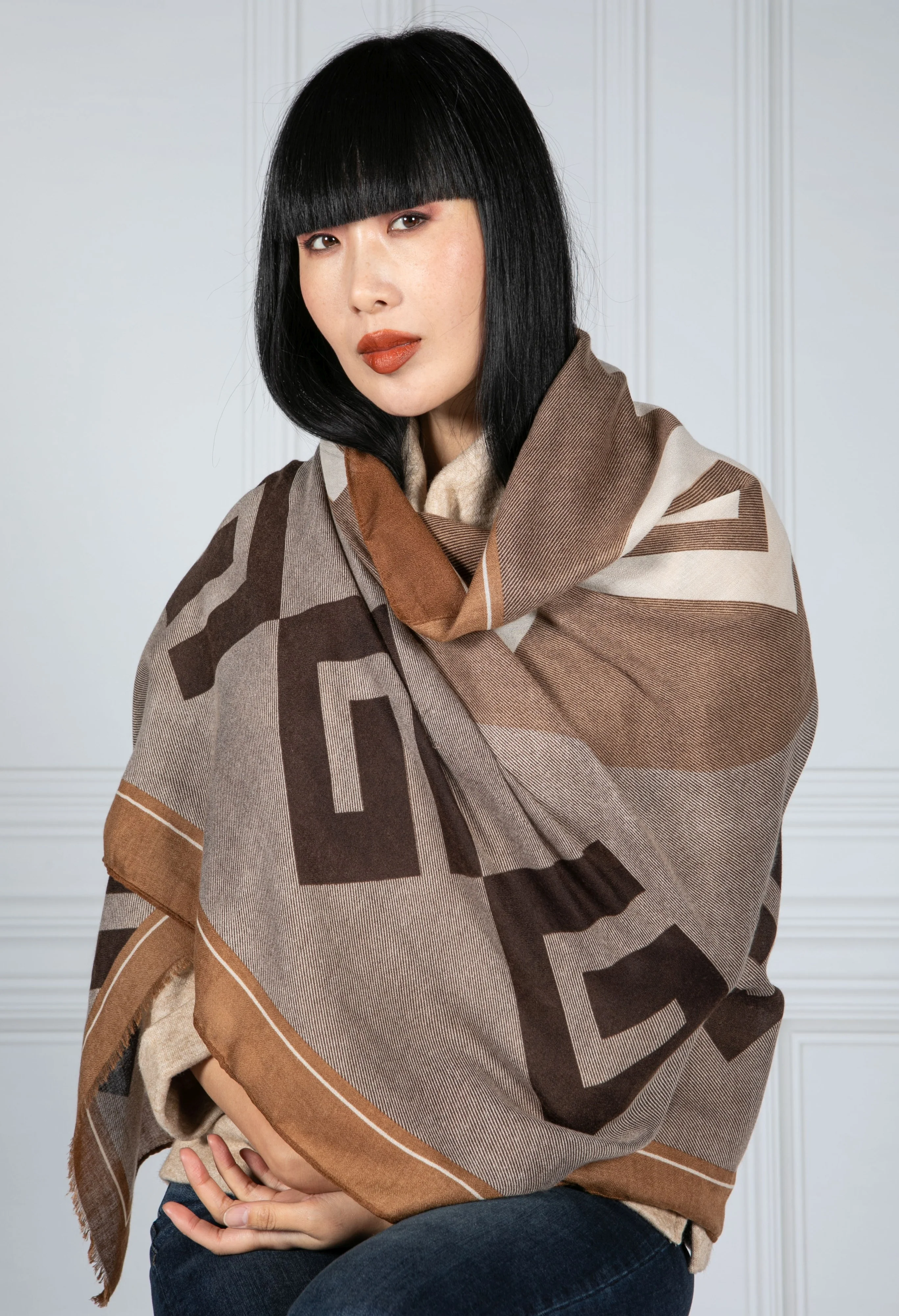 Taupe Geo Printed Scarf