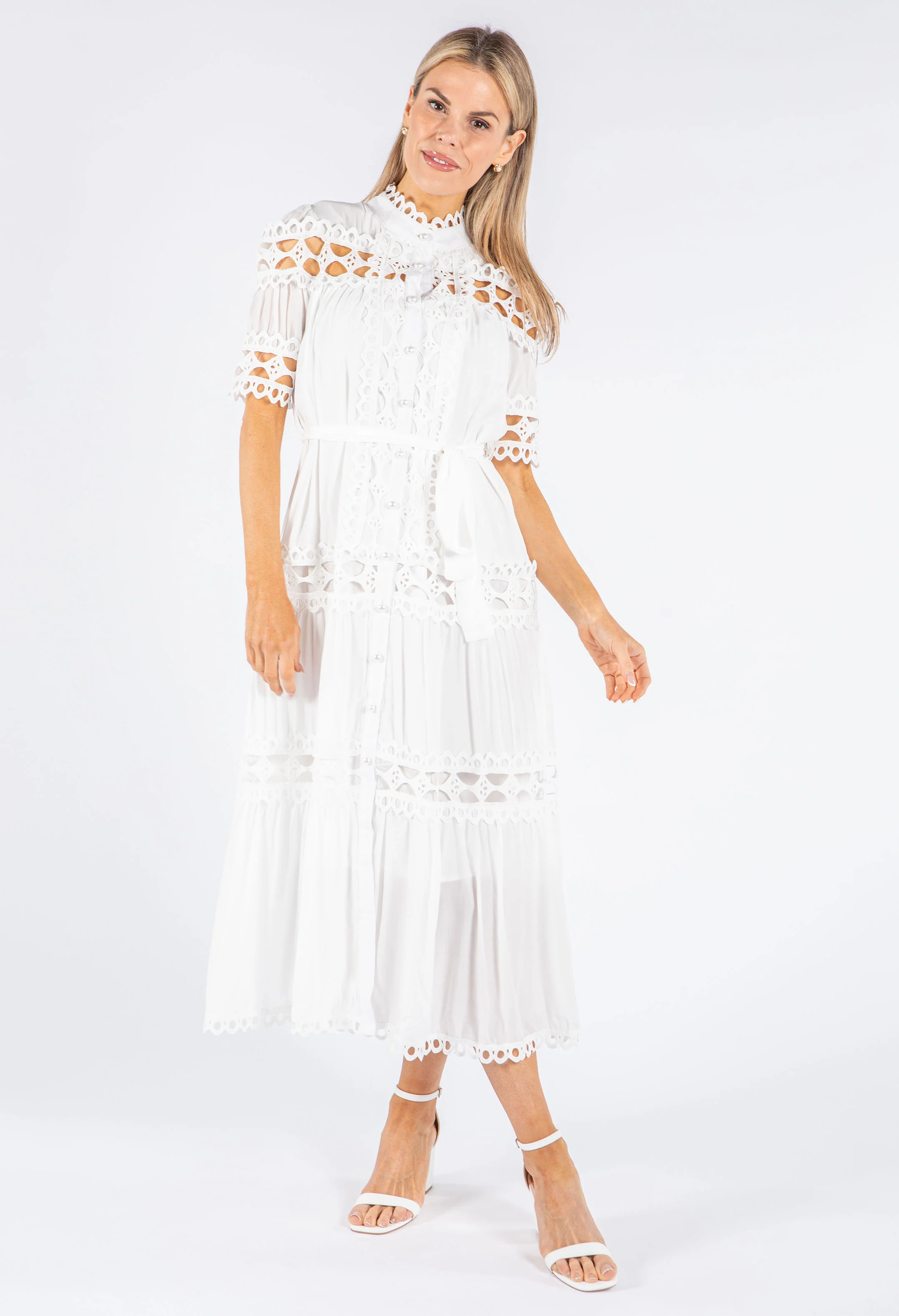 Pearl Buttoned Midi Dress