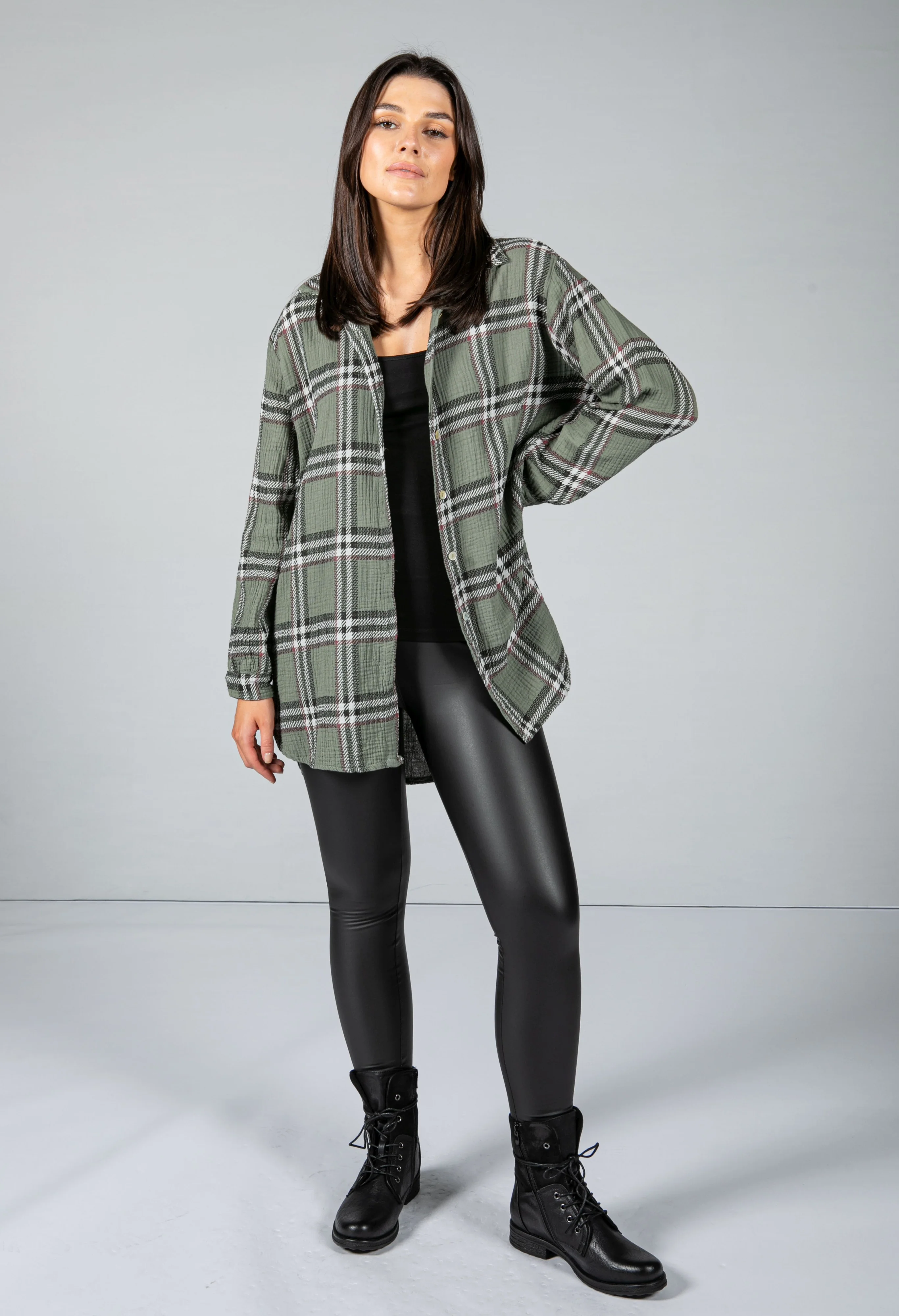 Khaki Check Textured Shirt