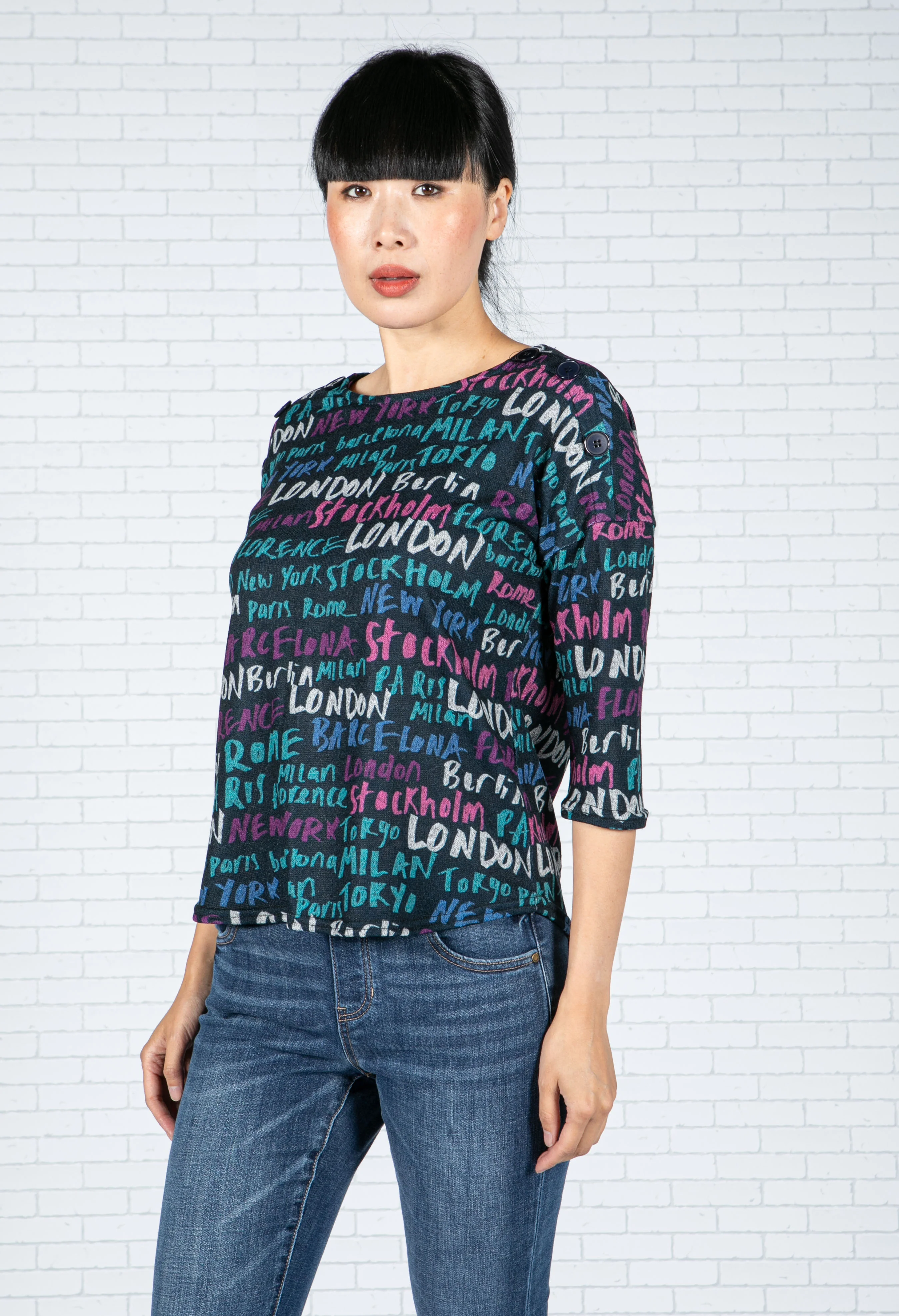 Capital Print Top in Navy